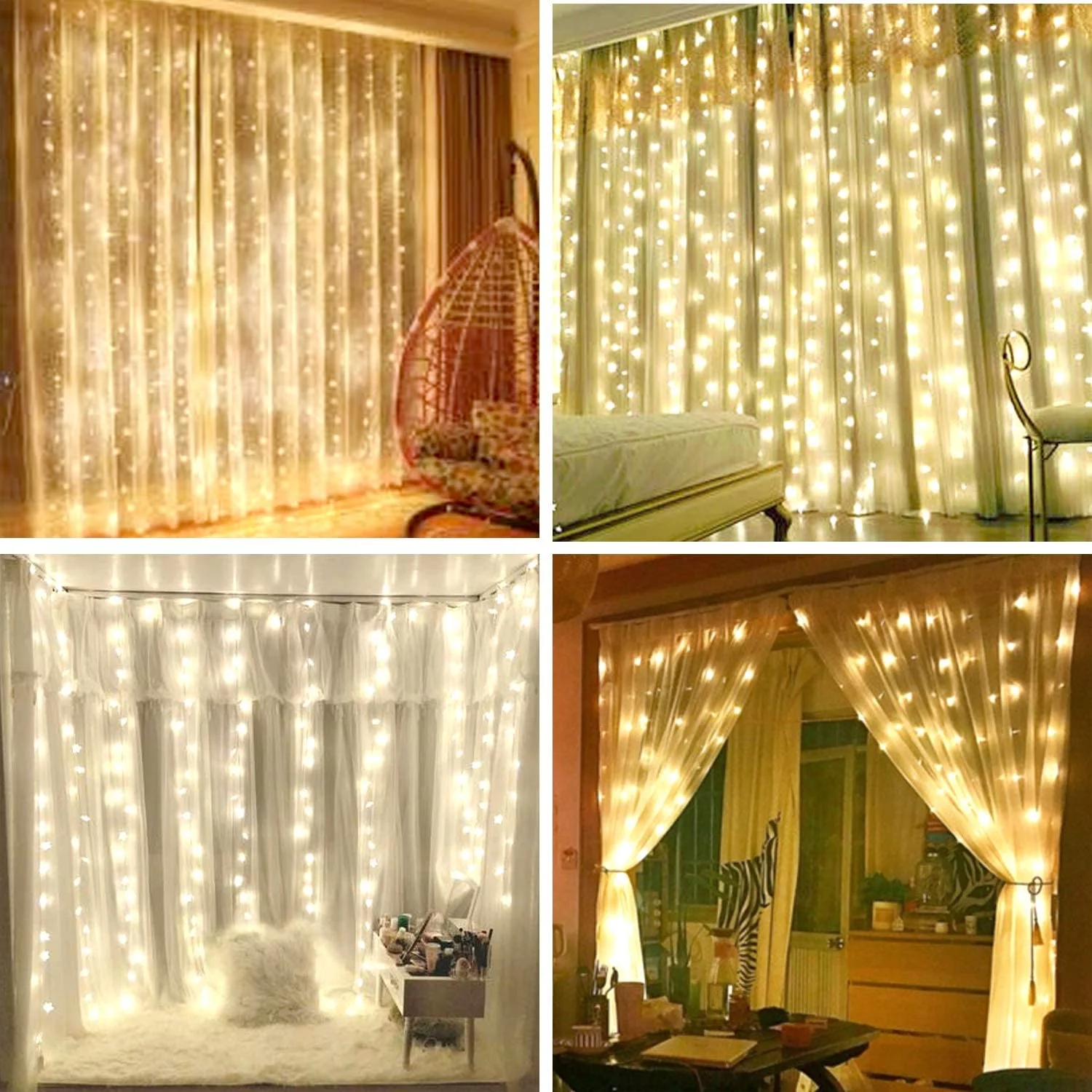 Morttic 9.8ft x 9.8ft Curtain Lights, 8 Lighting Modes US Plug in Powered Waterproof Lights for Christmas Bedroom Party Wedding Home Garden Decorations