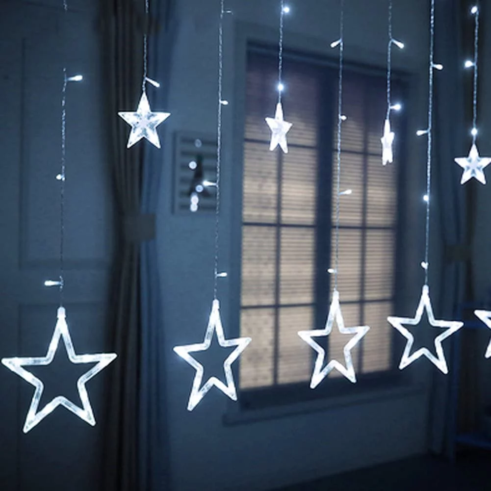 ZOELNIC Twinkle Star 12 Stars 138 LED Curtain String Lights, Window Curtain Lights with 8 Flashing Modes Ramadan Decoration for Christmas, Wedding, Party, Home, White