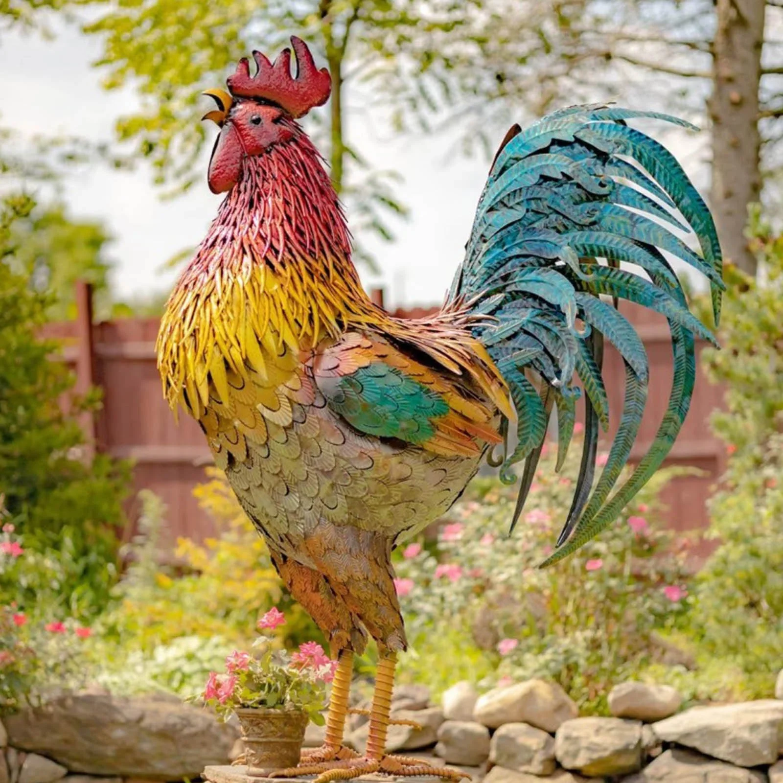 Merry Christmas Sign with Lights Metal Rooster Garden Statues & Sculptures Garden Courtyard Decor Chicken Yard Art Decor Standing Animal Ornament For Backyard Patio Kitchen Decorations Gifts for *5PCS
