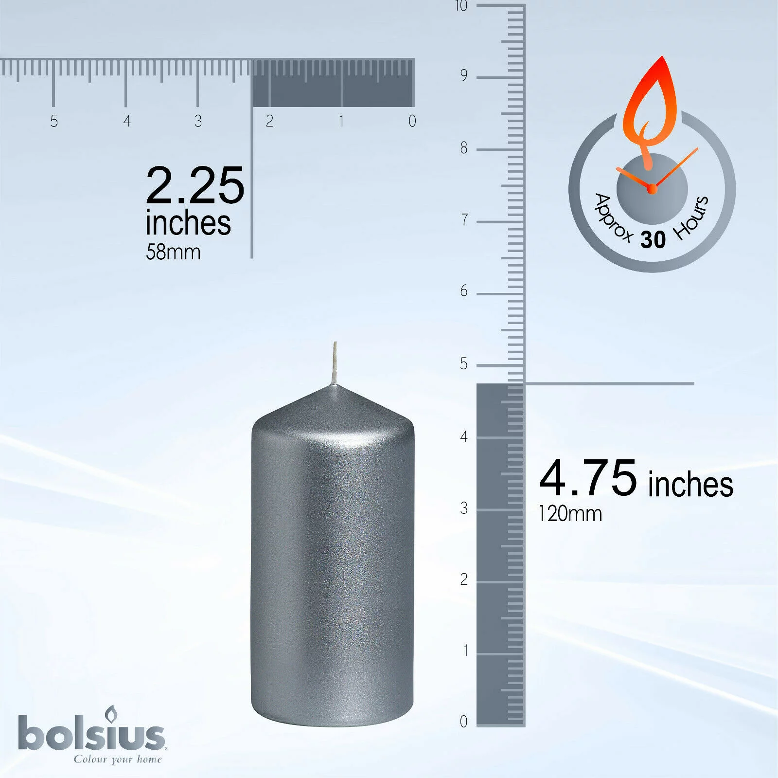 Bolsius 2.25 X 4.75 Silver Pillar Unscented Decor Candles for Wedding, Dinner, Christmas, Home/Party | 32 Hours Smokeless Long Burning Dripless Candles - Pack of 10