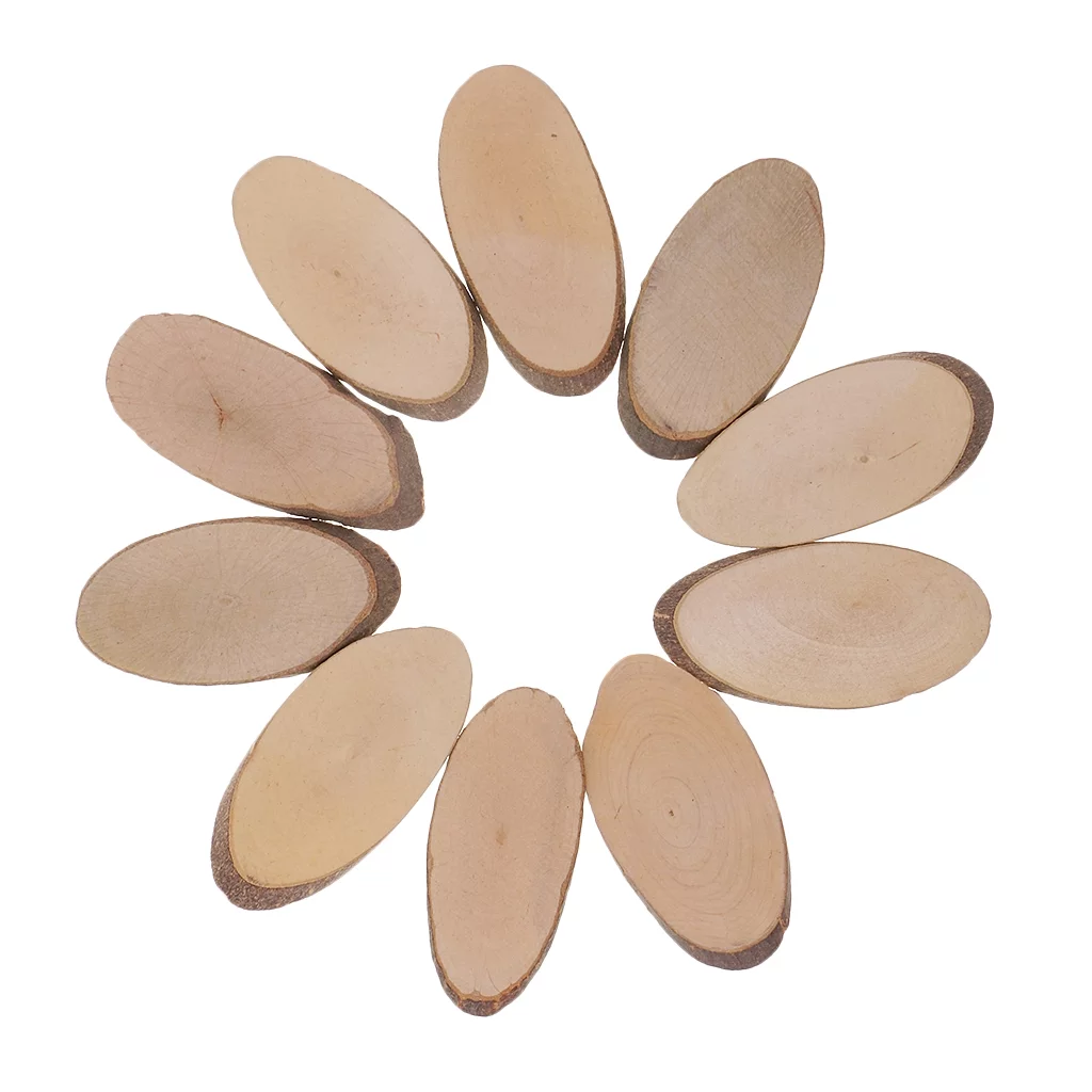 10 Pcs Natural Wood Slices Length  3.35 - 3.54Inch Unfinished Oval Shaped Wood Slice for Sign Decorations Painting DIY Crafts Christmas Wedding Ornaments