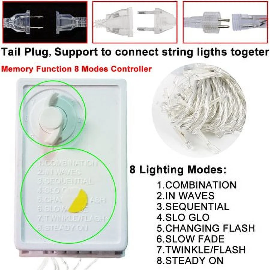 ZOELNIC Outdoor Christmas Snowflake LED Curtain String lights Memory 8 Modes Flashing Lights Waterproof Holiday Party Connectable Wave Fairy Light, White 2PACK