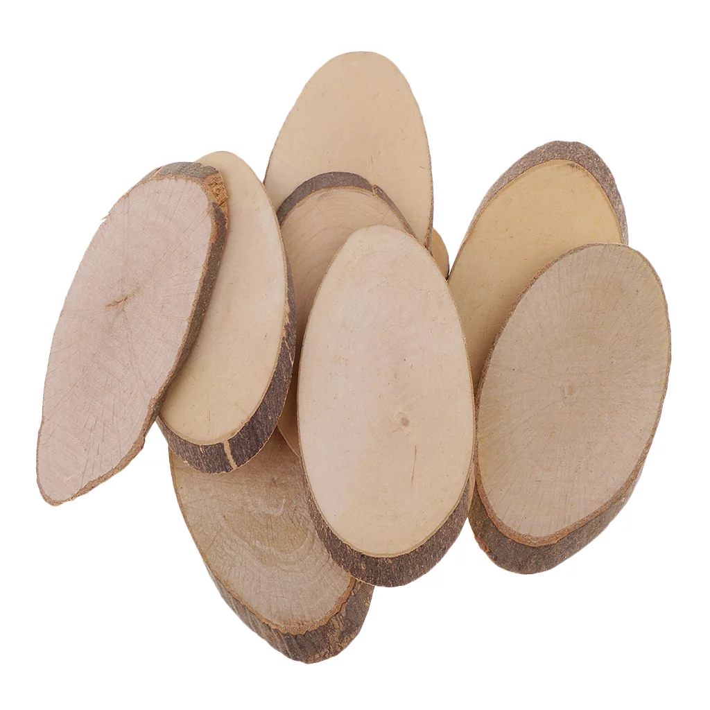 10 Pcs Natural Wood Slices Length  3.35 - 3.54Inch Unfinished Oval Shaped Wood Slice for Sign Decorations Painting DIY Crafts Christmas Wedding Ornaments
