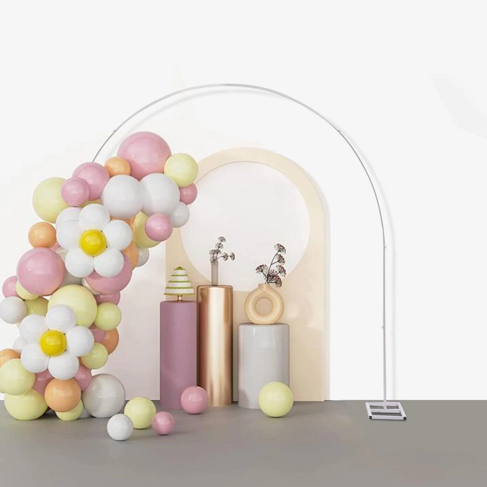 White Iron Arch Flower Balloon Stand Wedding Entryway Gate Christmas Decor 7.5ft Iron Arch 4-5kg Load-bearing for Birthday Wedding Christmas Party Decor