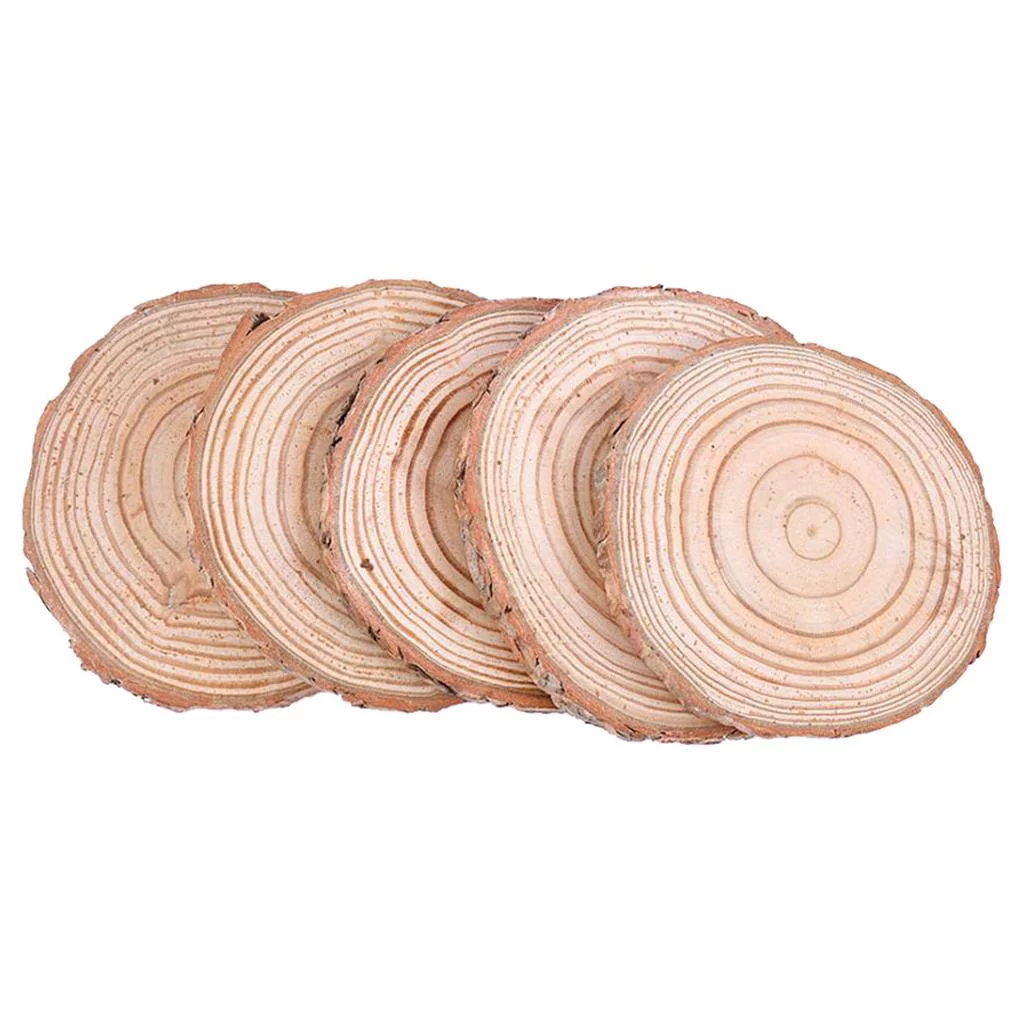 5PCS Wood Slices Unfinshed Round Wood Slabs, Large Rustic Wood Pieces with Tree for Wedding Centerpiece Christmas Rustic Ornaments