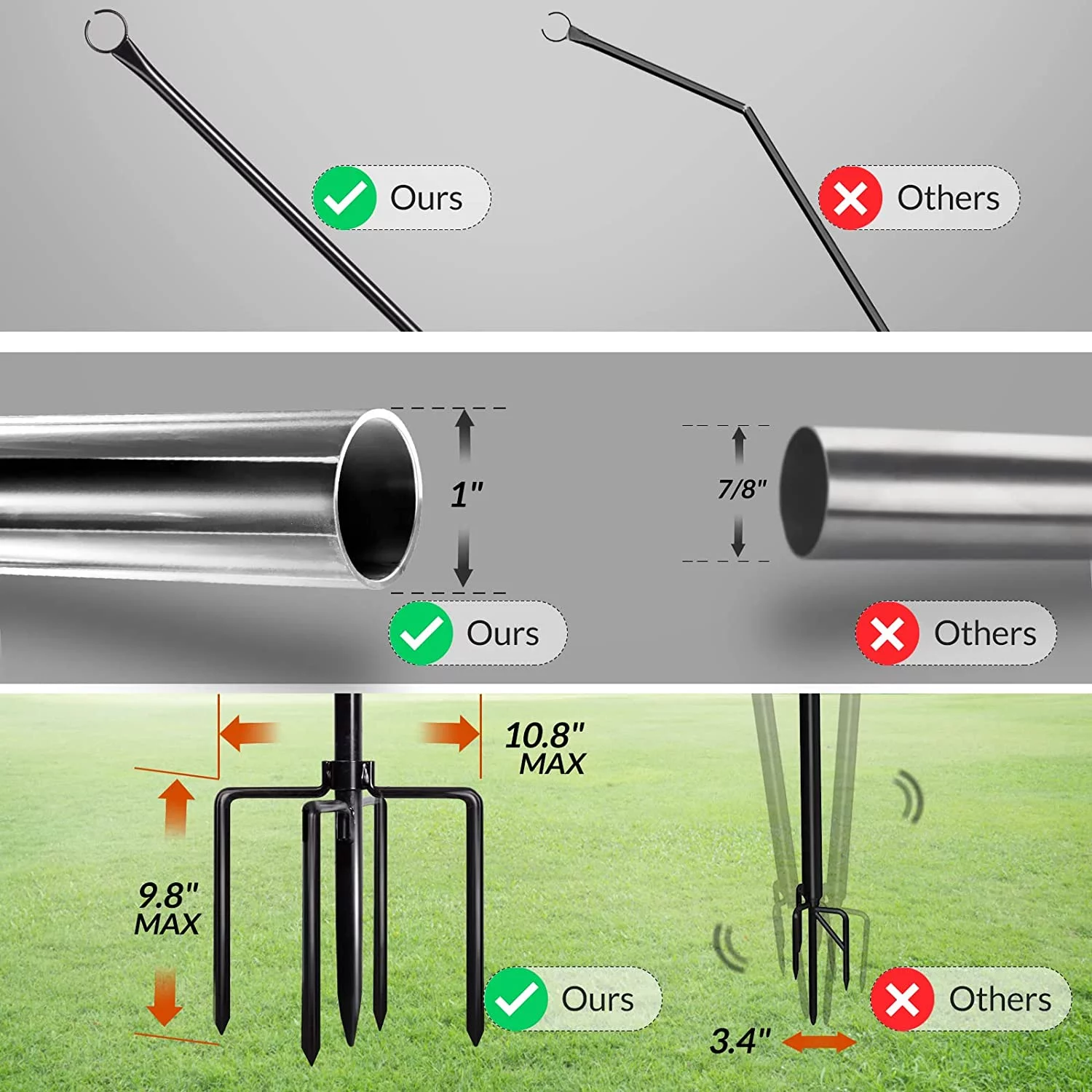 MINGFENG String Light Poles with Hook Outdoor Metal Lighting Pole for Hanging String Lights for Garden Party 9.4FT Lights Hanger with 5-Prong Fork Steel Stand Holder for Patio Christmas Wedding