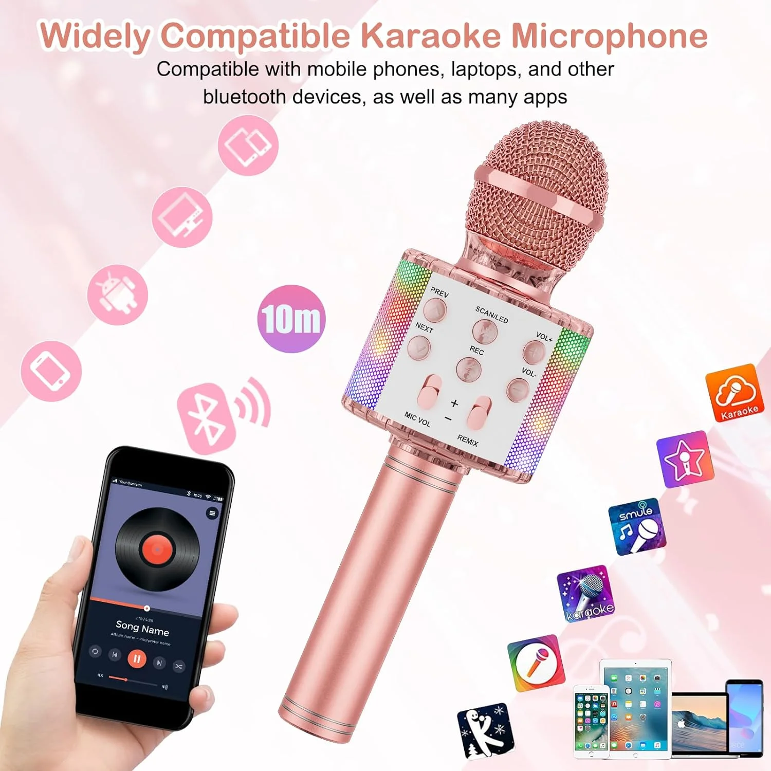 RONY Wireless Bluetooth Karaoke Microphone for Kids Adults - Portable Handheld Karaoke Machine Speaker with Bluetooth Speaker Record Radio Function for Home Party Birthday Christmas Gift