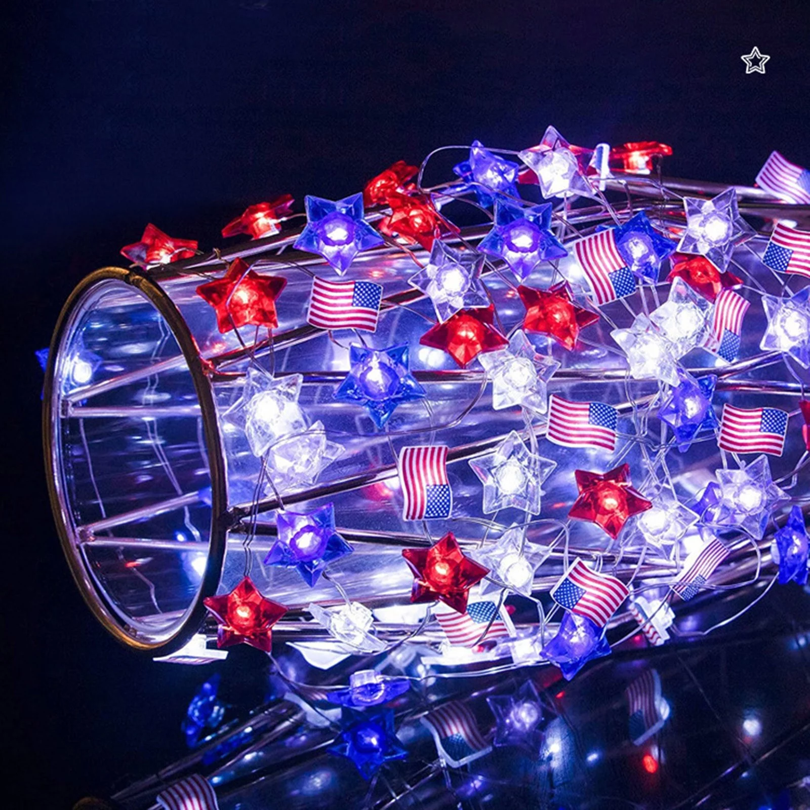American Flag Copper Wire Lamp Fourth Of July Flag LED String Five Pointed Star String Lights Fourth Of July Decorative Lights String Icicle Christmas Lights Wire Decorative Trees with Lights Outdoor