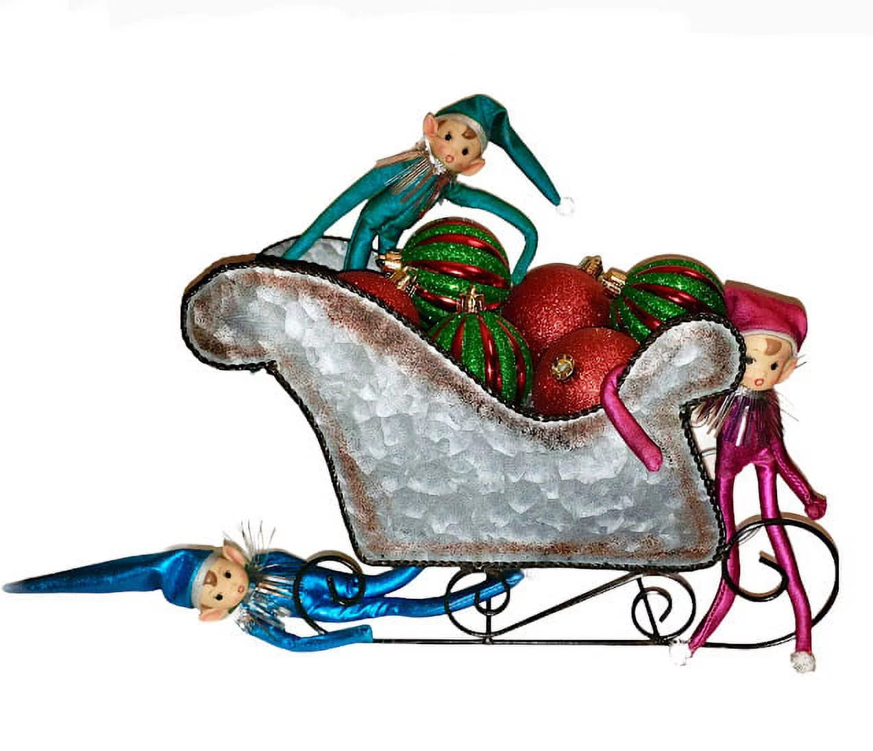 Burton & Burton Christmas Decoration Galvanized Tin SANTA Claus SLEIGH Planter Holiday Decor  11.5