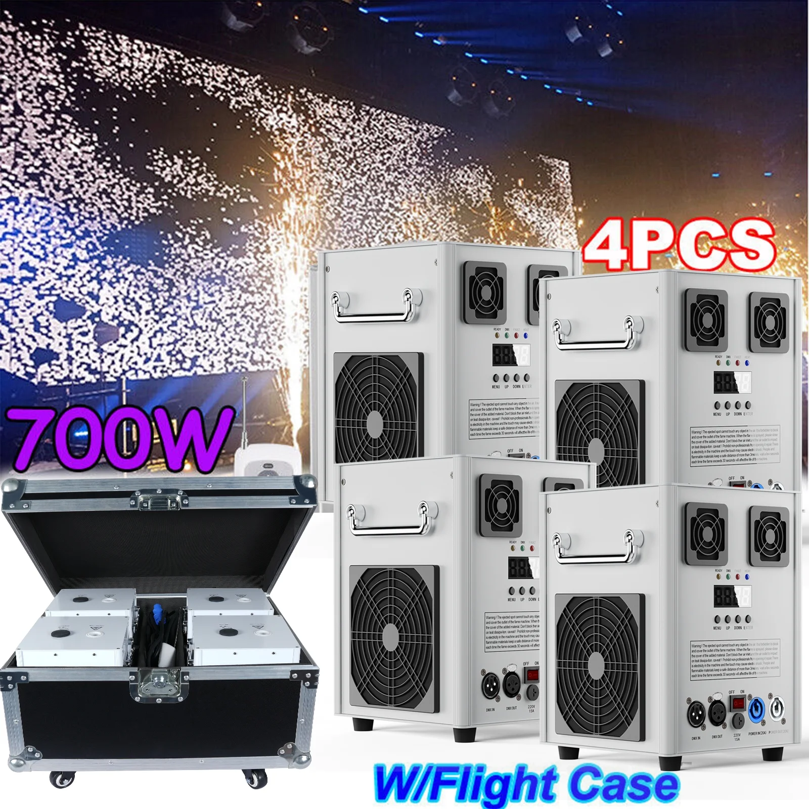 4pcs Cold Spark Machine with Case & 5bag Ti Powder Stage Party Disco Wedding Firework Machine for Halloween Christmas,White