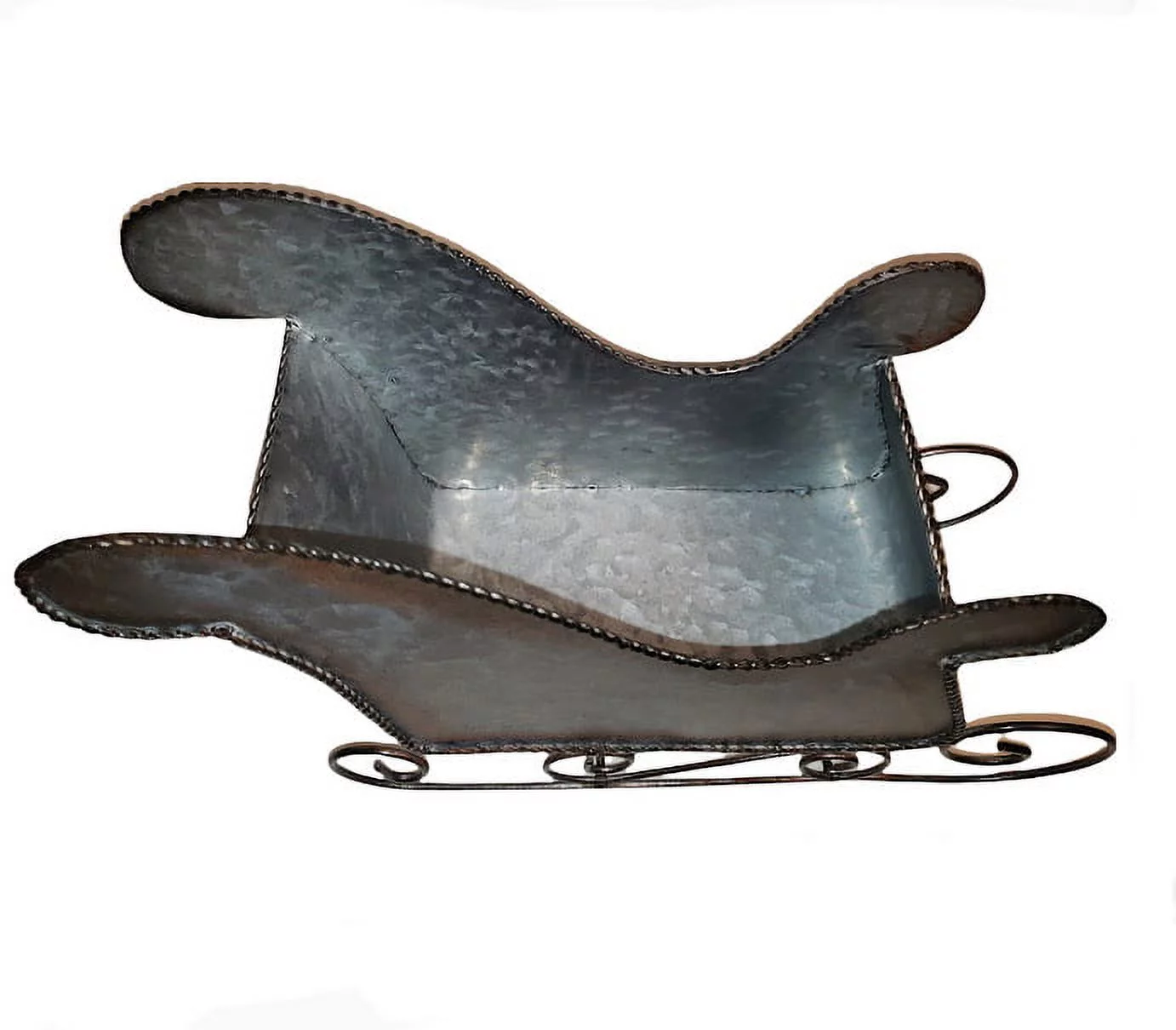 Burton & Burton Christmas Decoration Galvanized Tin SANTA Claus SLEIGH Planter Holiday Decor  11.5