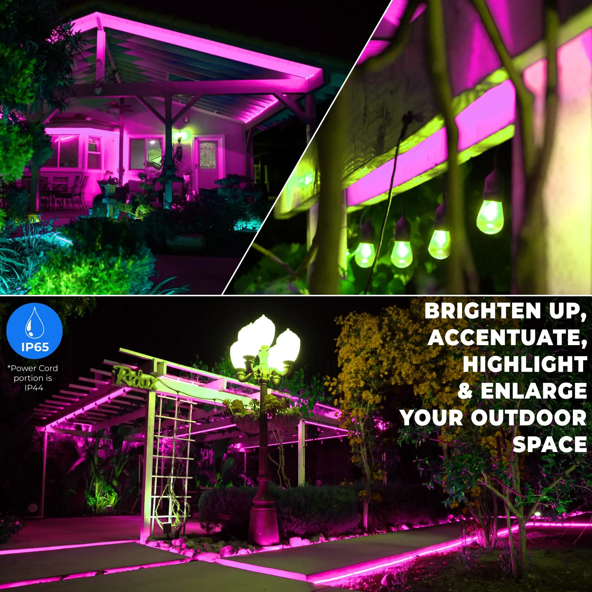 WYZworks 576LEDs 50ft LED Outside Rope Lights, Outdoor ETL Certified Waterproof Permanent 360 Degree Light Emitting, Flexible Tube, Connectable, Christmas Palm Tree Exterior Landscape, Pink