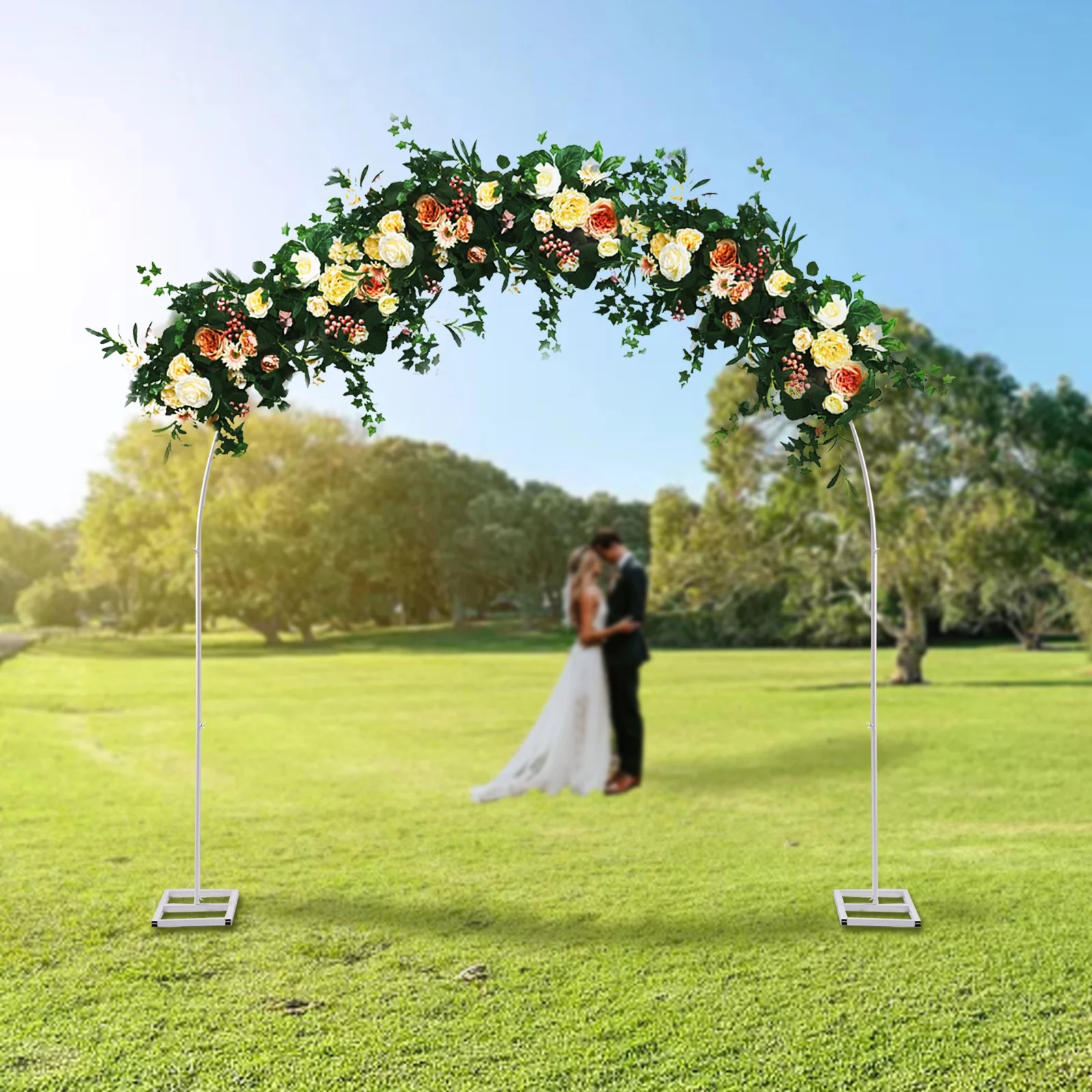 YIYIBYUS 7.5ft Wedding Arch Flower Stand Metal Balloon Rack for Wedding Party Christmas Garden Yard Backdrop Decor White