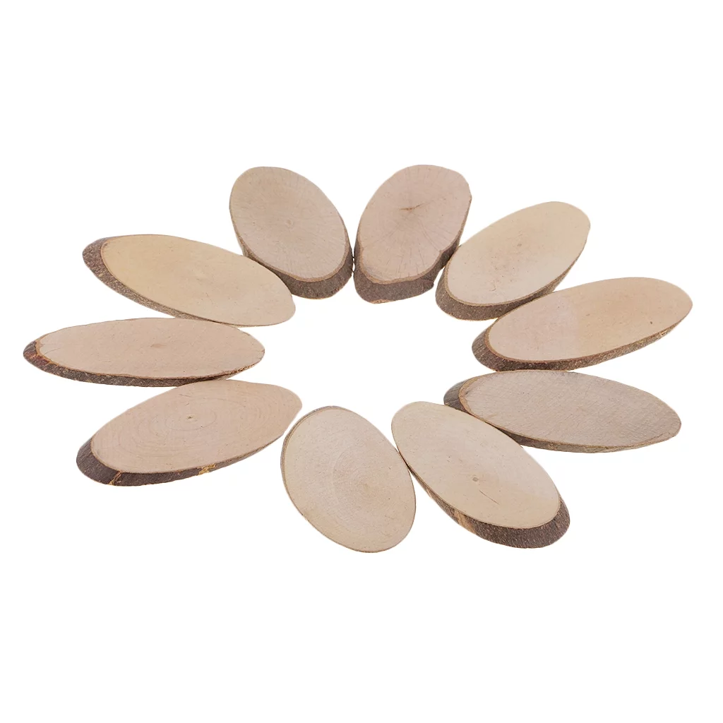 10 Pcs Natural Wood Slices Length  3.35 - 3.54Inch Unfinished Oval Shaped Wood Slice for Sign Decorations Painting DIY Crafts Christmas Wedding Ornaments
