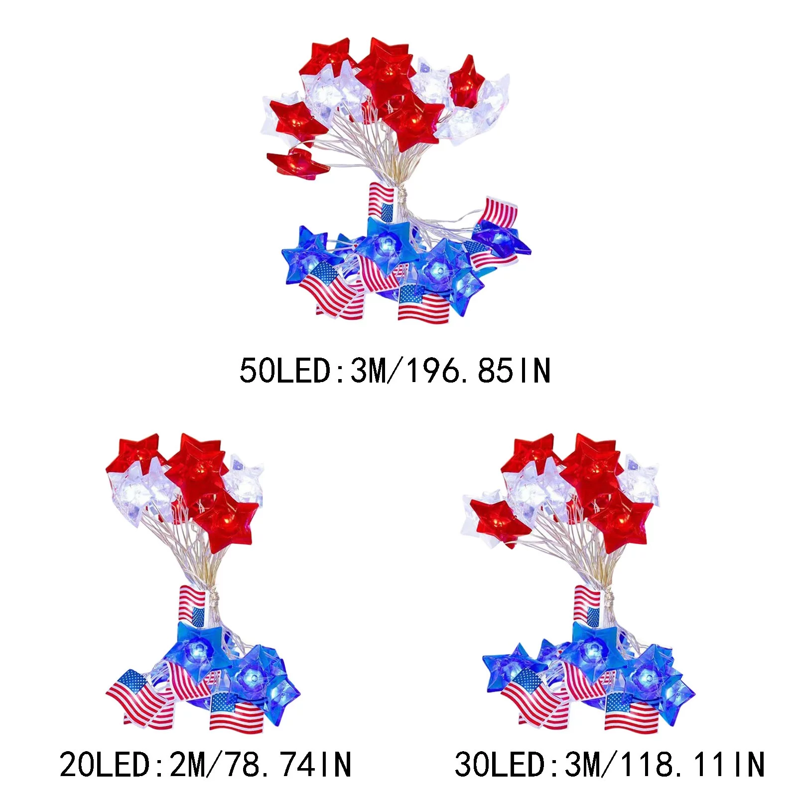 American Flag Copper Wire Lamp Fourth Of July Flag LED String Five Pointed Star String Lights Fourth Of July Decorative Lights String Icicle Christmas Lights Wire Decorative Trees with Lights Outdoor