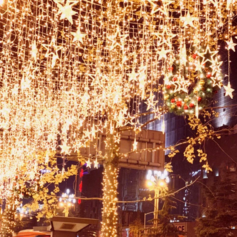 Fairy Curtain String Lights, 12 Stars 138 LED Window Curtain Lights with 8 Flashing Modes Decoration for Christmas, Wedding, Party, Home