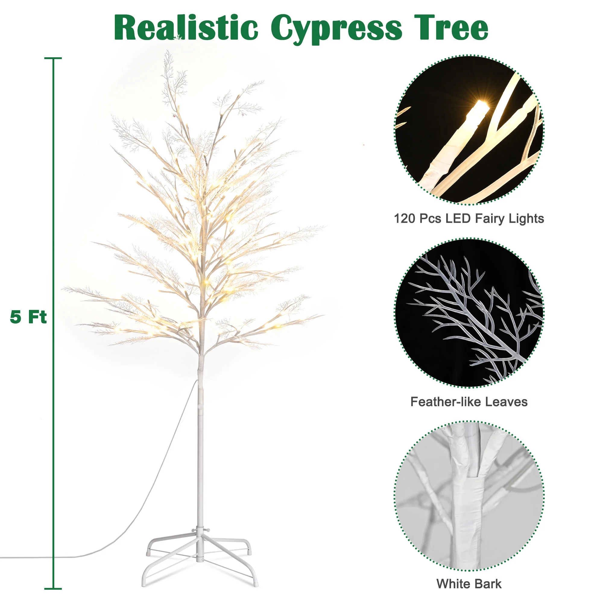 Yescom 5 Ft Dimmable Cypress Tree Light 120 LED Remote Home Outdoor Indoor Christmas Decor