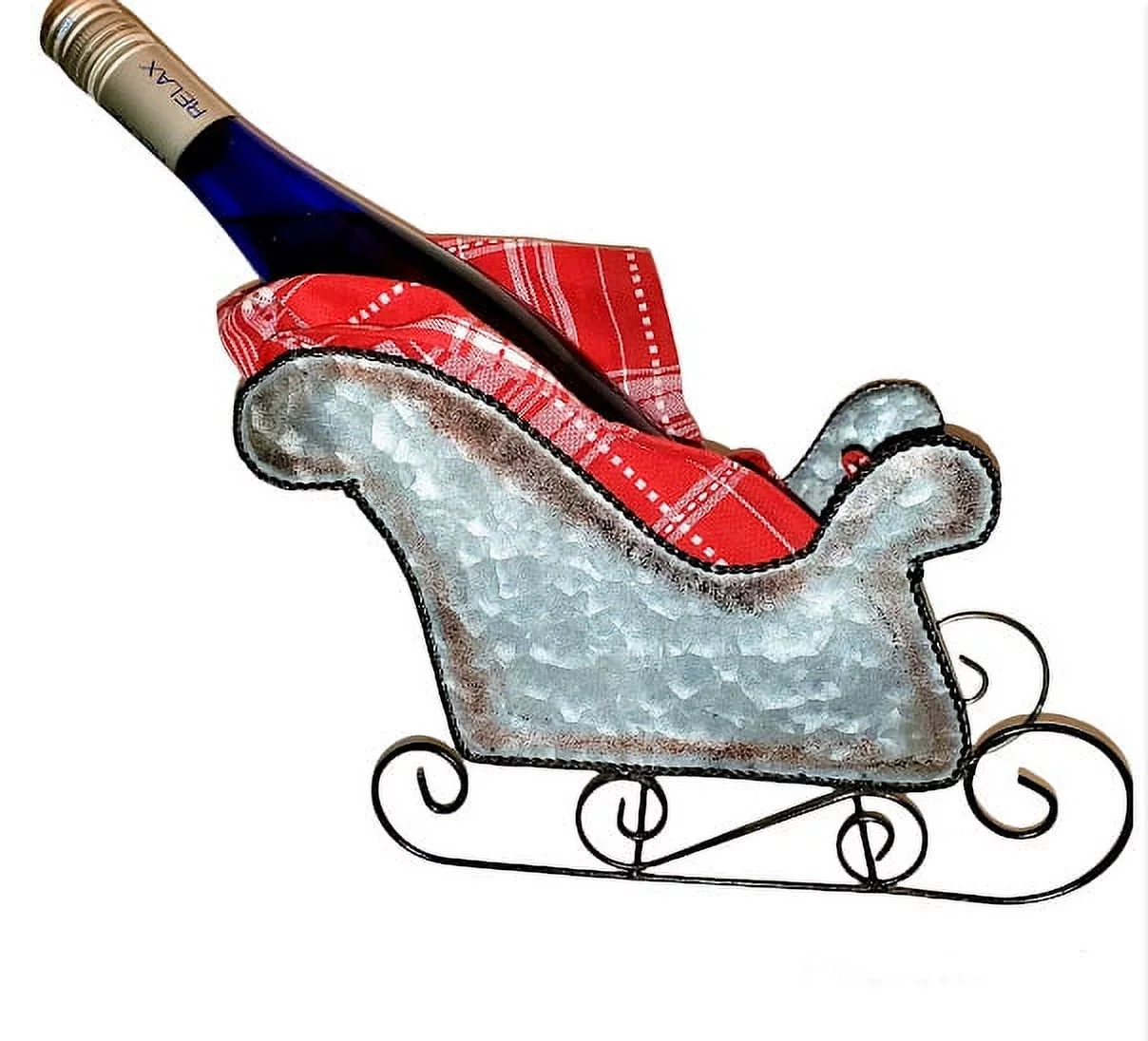 Burton & Burton Christmas Decoration Galvanized Tin SANTA Claus SLEIGH Planter Holiday Decor  11.5