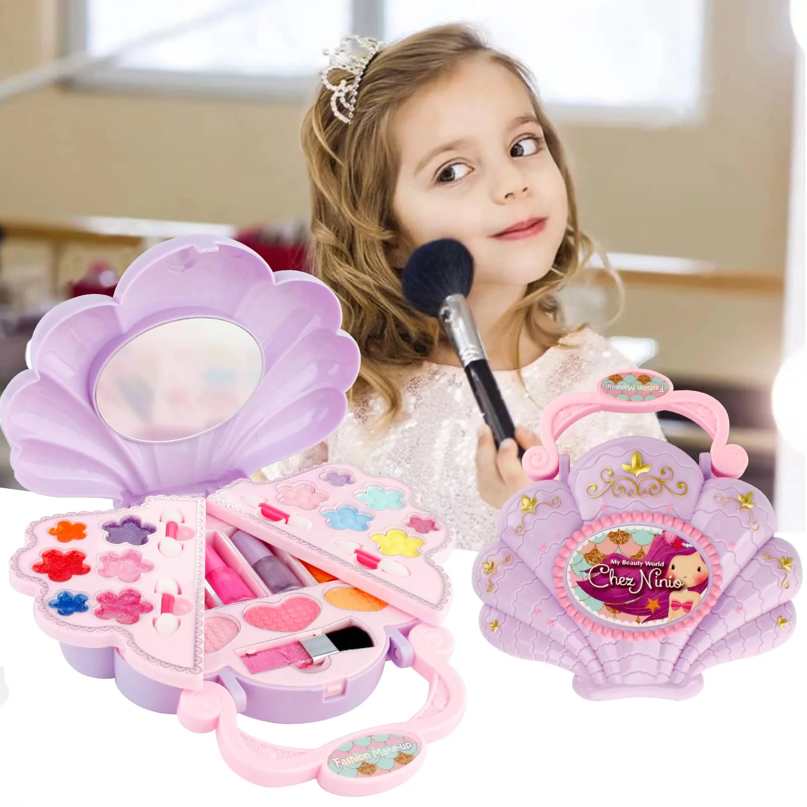 Little Bado Makeup kit 24 PCS for girls makeup toys little girls, Princess Real Cosmetic case beauty makeup set Christmas & birthday Gift for 3 4 5 6-12 year old