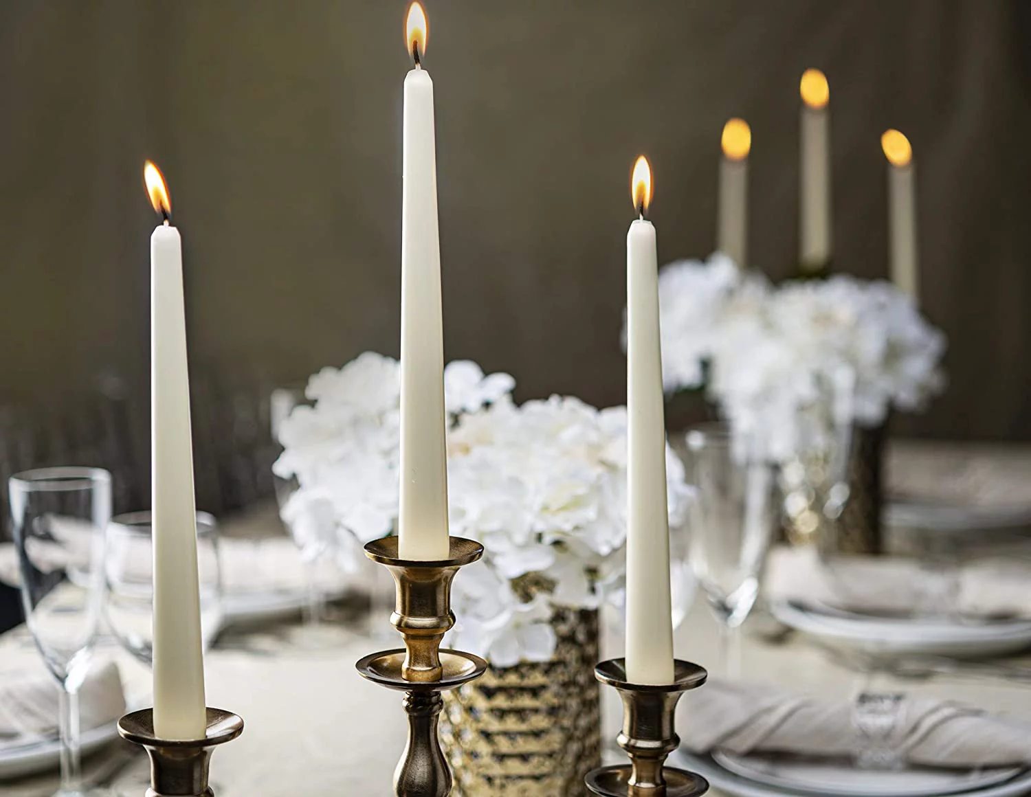 Bolsius Dripless Taper Ivory Unscented Bulk Candles for Wedding, Restaurant, Church, Christmas Home Decoration - 10 Inch Tall Tapered Candle - Pack of 60