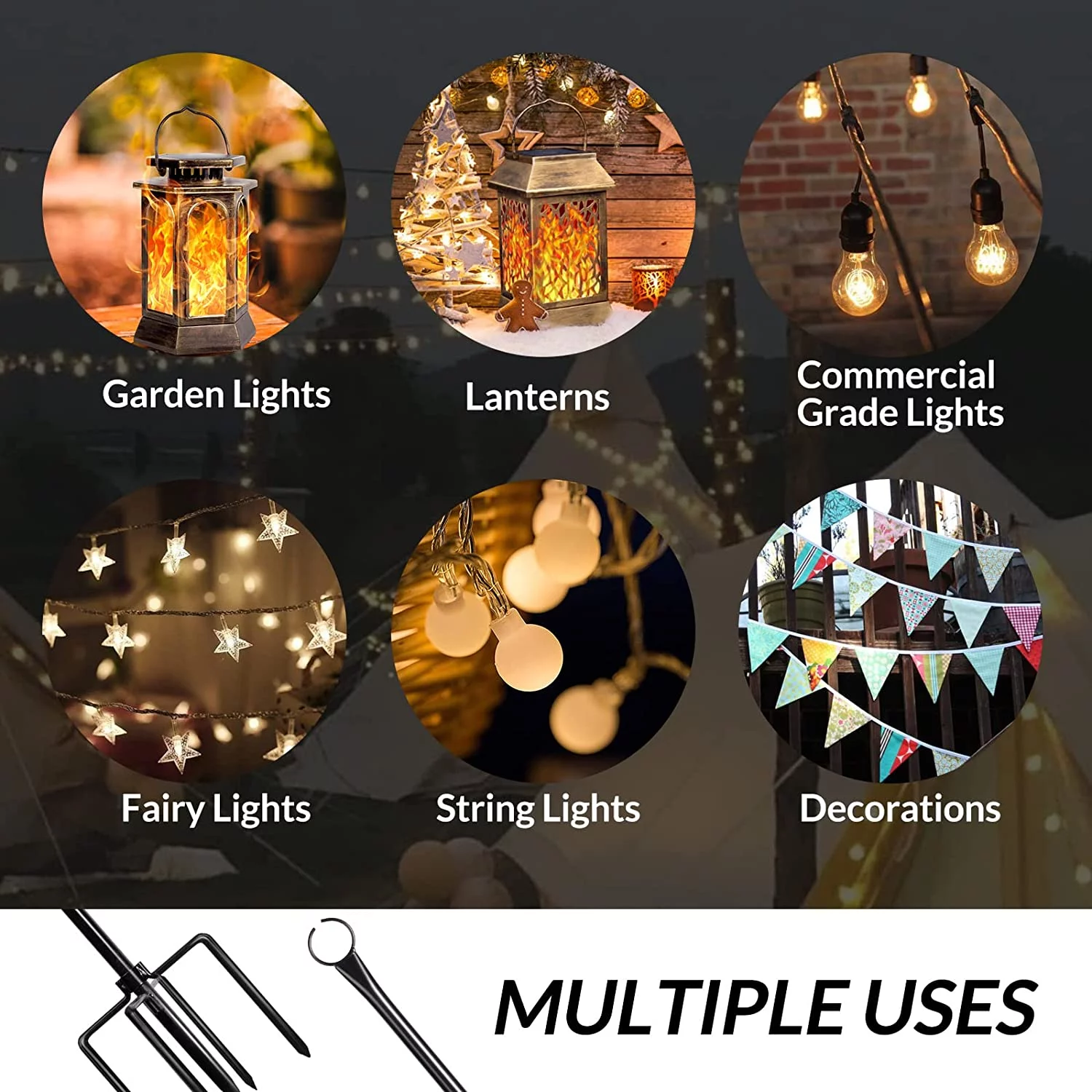 MINGFENG String Light Poles with Hook Outdoor Metal Lighting Pole for Hanging String Lights for Garden Party 9.4FT Lights Hanger with 5-Prong Fork Steel Stand Holder for Patio Christmas Wedding