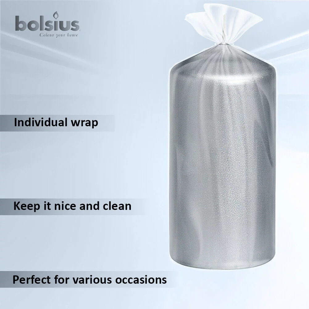 Bolsius 2.25 X 4.75 Silver Pillar Unscented Decor Candles for Wedding, Dinner, Christmas, Home/Party | 32 Hours Smokeless Long Burning Dripless Candles - Pack of 10