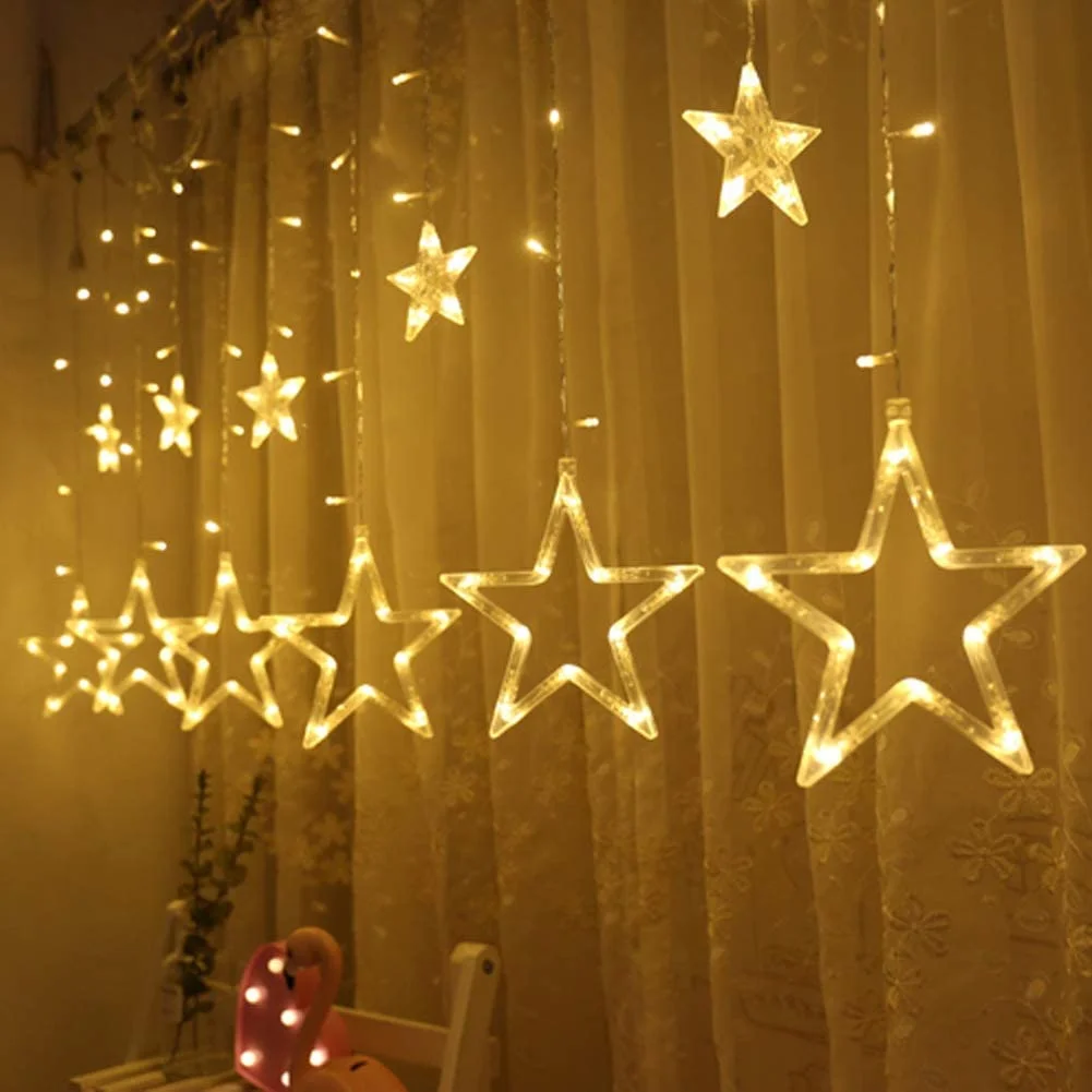 ZOELNIC Twinkle Star 12 Stars 138 LED Curtain String Lights, Window Curtain Lights with 8 Flashing Modes Ramadan Decoration for Christmas, Wedding, Party, Home, White