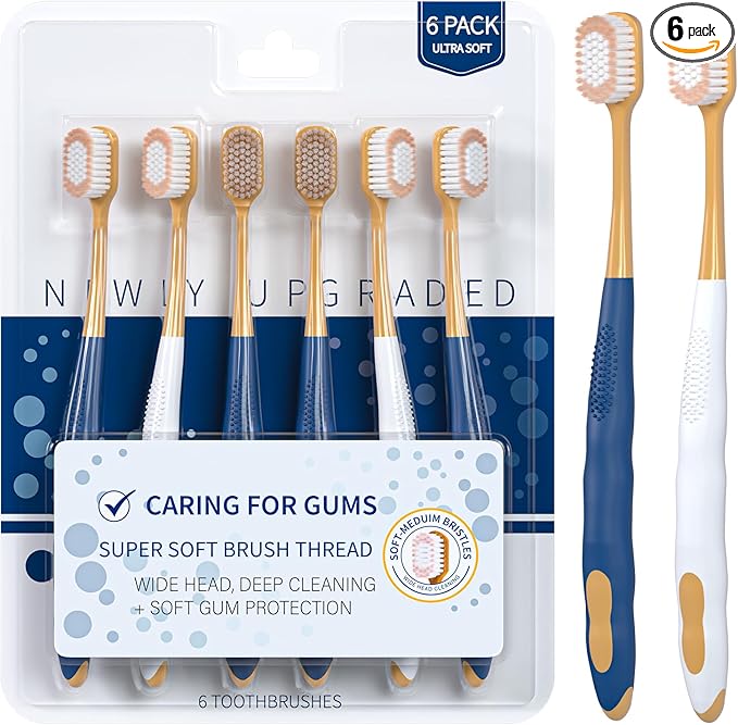 Adult Wide Head Soft Hair Toothbrush, Manual Toothbrush, Excellent Cleaning Effect for Large Head, Ultra Soft Brush Thread Can Effectively Clean Sensitive Teeth or Gingivals (6 Pack)