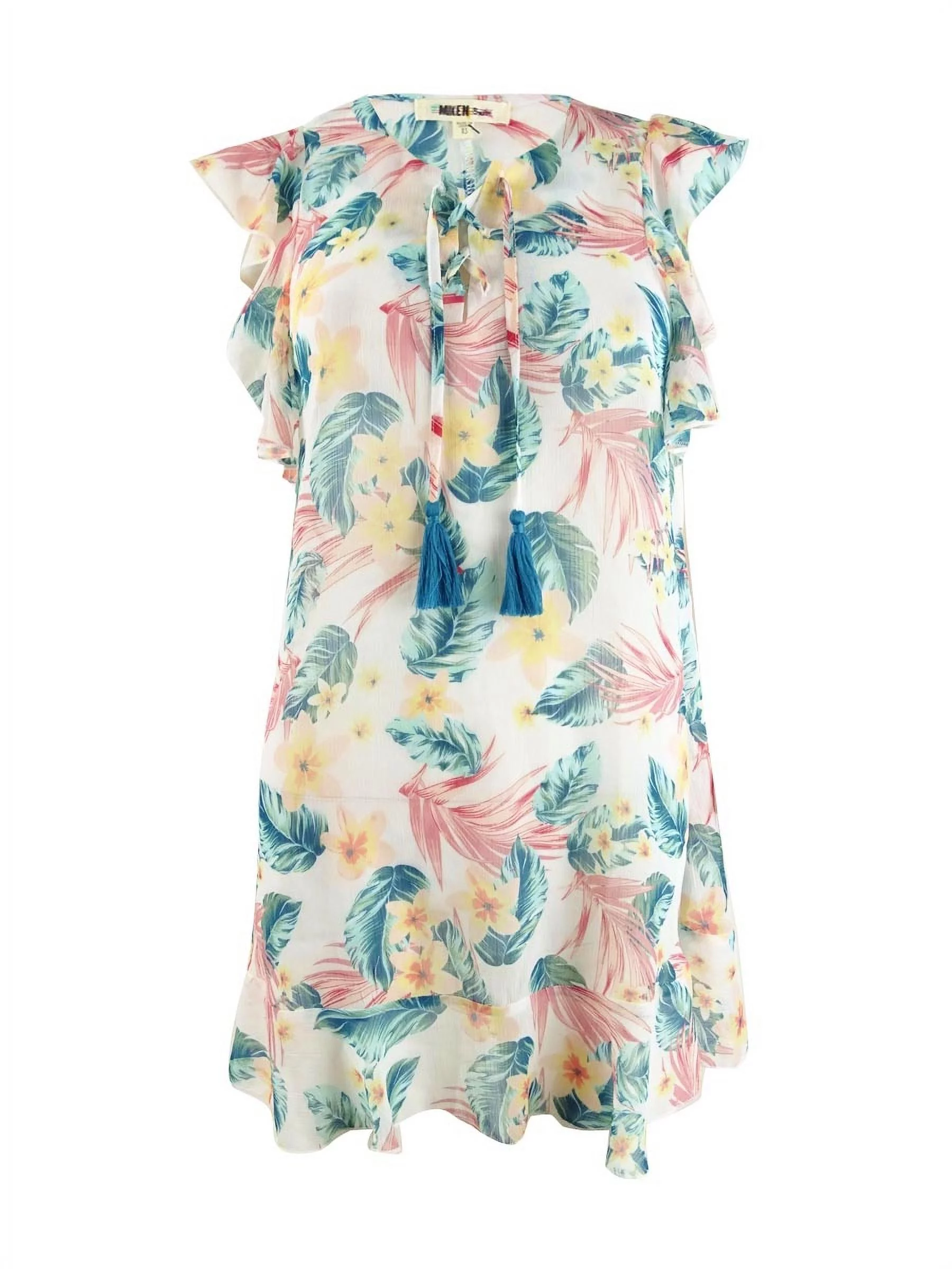 Miken Women's Ruffled Lace-Up Dress Swim Cover-Up (S, White Fairytail)
