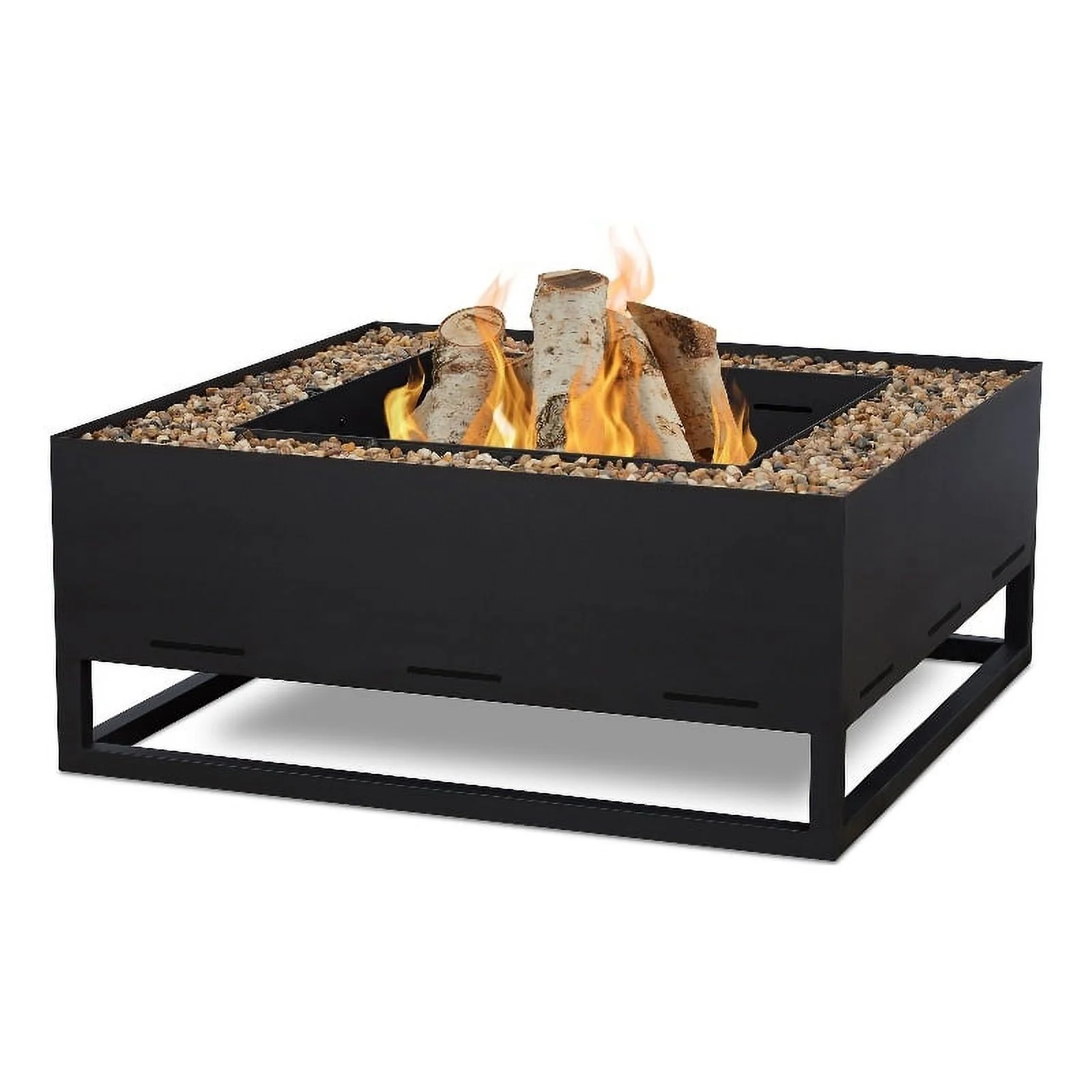 Afuera Living Contemporary Steel Metal Wood Burning Fire Pit in Black