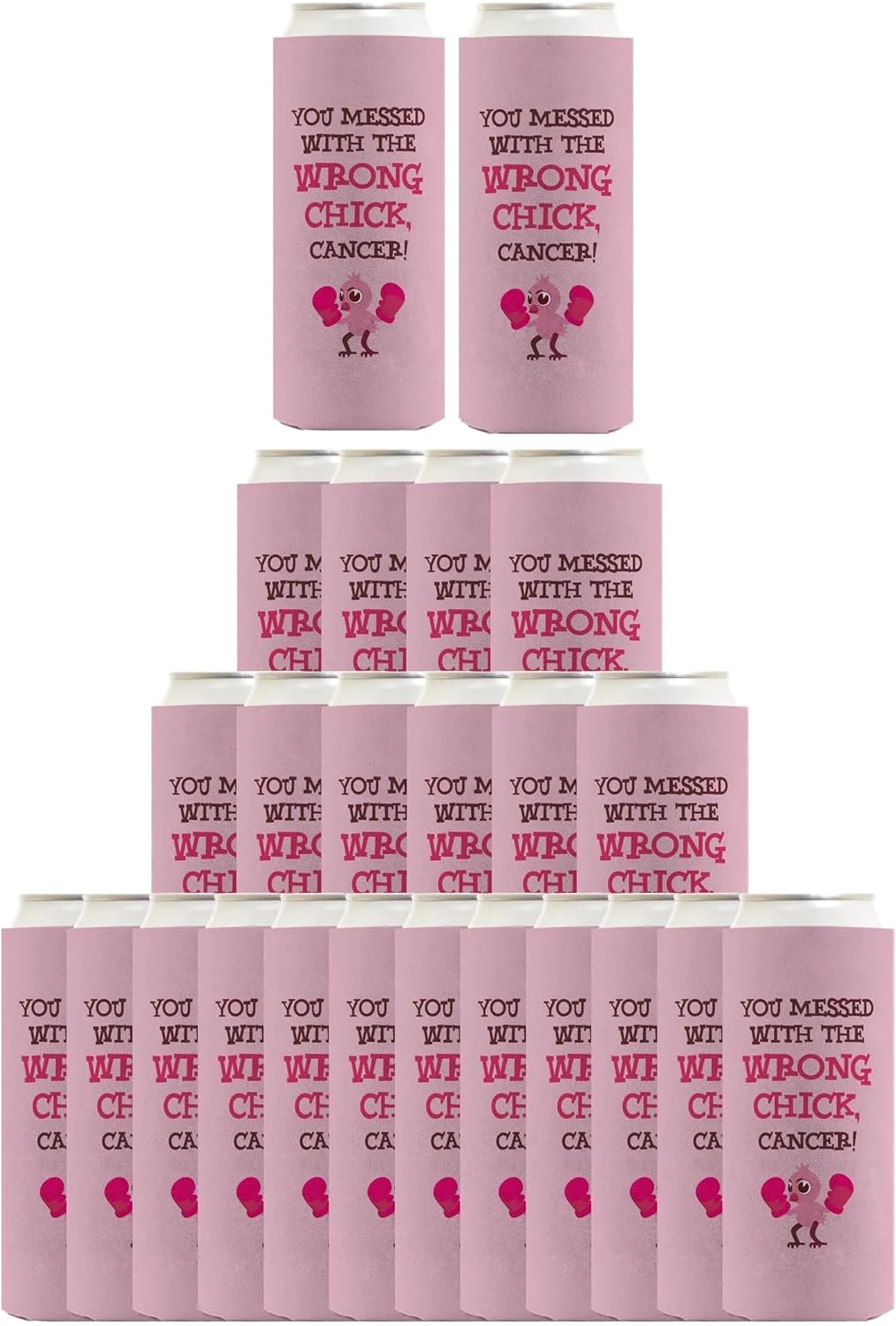 Breast Cancer Awareness You Messed With The Wrong Chick Cancer 24-Pack Ultra Slim Can Coolers Ribbon
