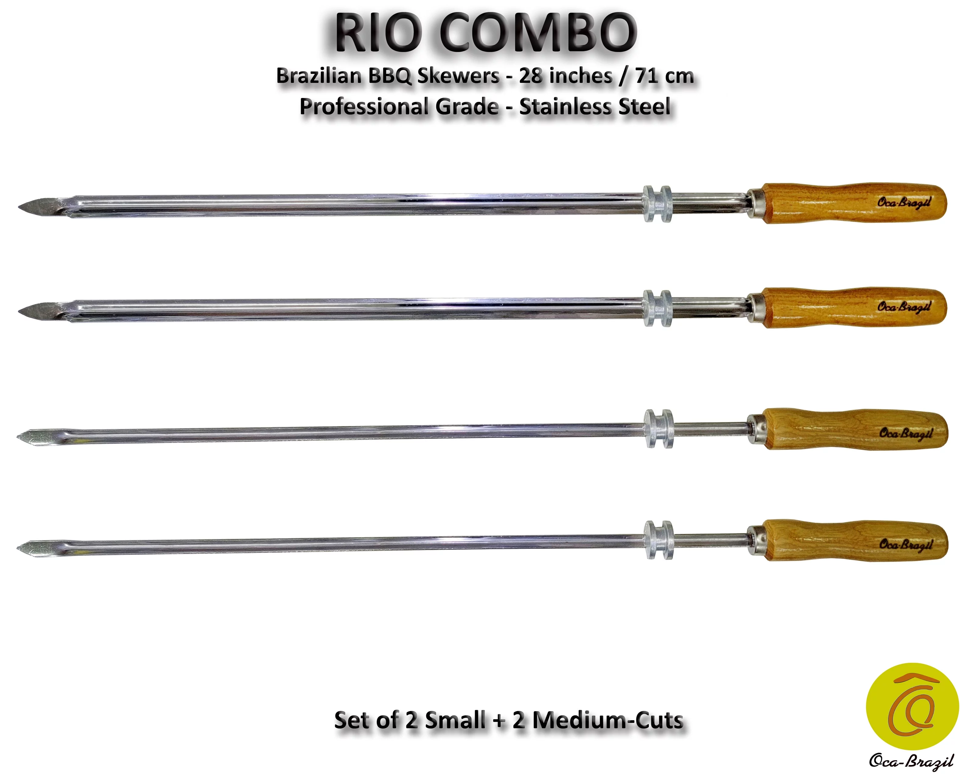 Rio Combo - Set of 4 Brazilian Skewers for BBQ 28 - Professional Grade