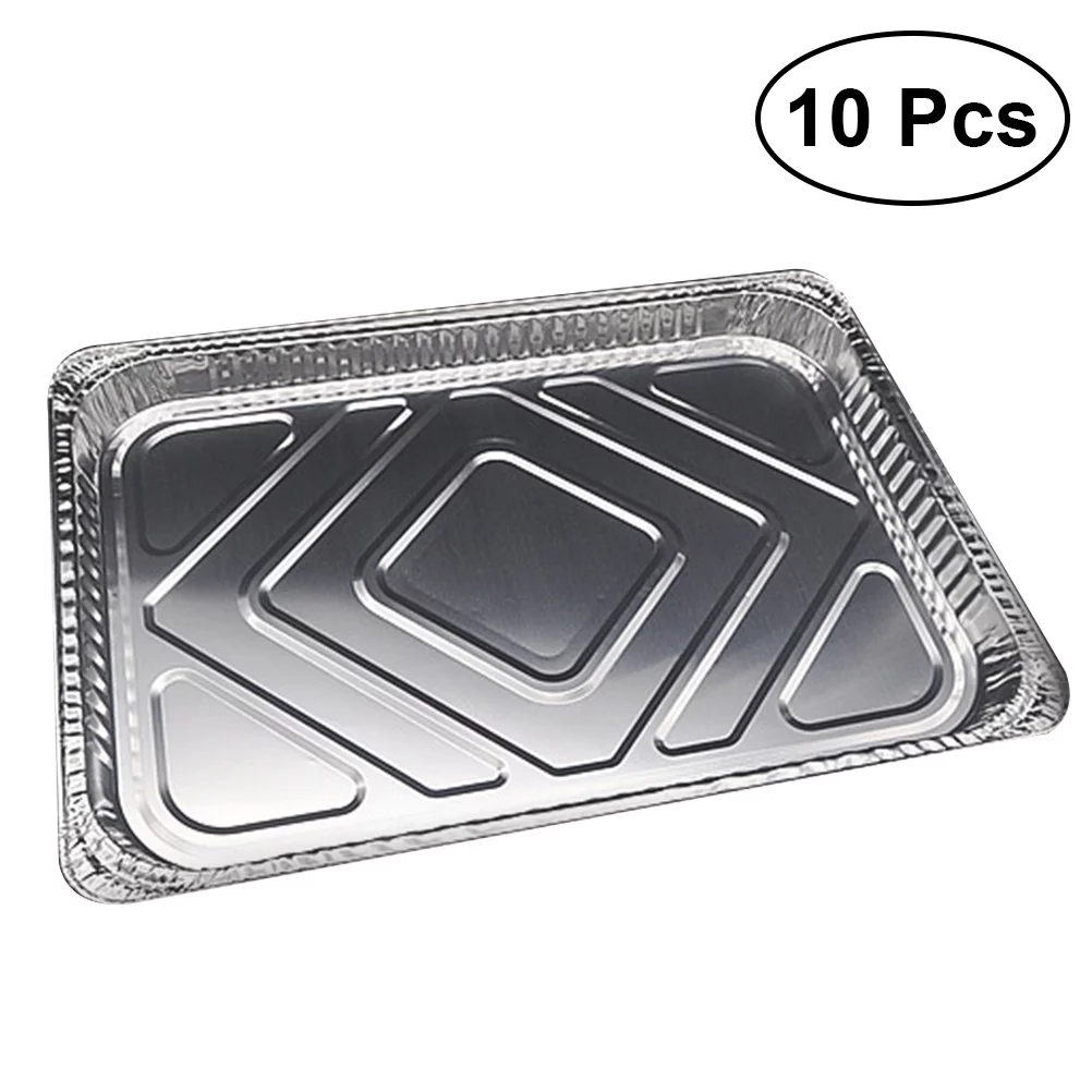 OUNONA 10Pcs Disposable BBQ Drip Pan Tray Aluminum Foil Tin Liners for Grease Catch Pans Replacement Liner Trays