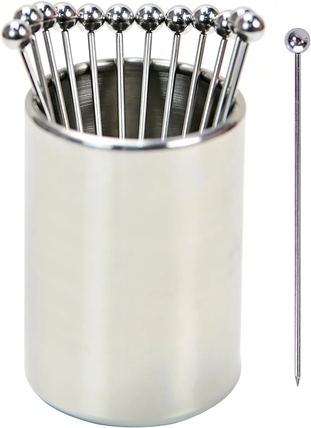 Lexenic 4.3 Metal Cocktail Picks 12Pack+Holder Kit,Premium 304 Stainless Steel Reusable Appetizer Skewers Set for Sandwiches, BBQ Snacks, Cocktails.Elevate Culinary Presentation, Perfect for Parties