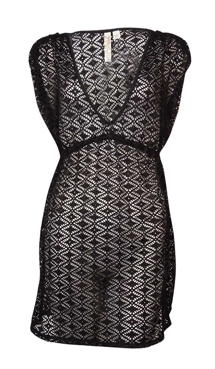 Miken Women's V-Neck Crochet Dress Swimsuit Cover (M, Black)
