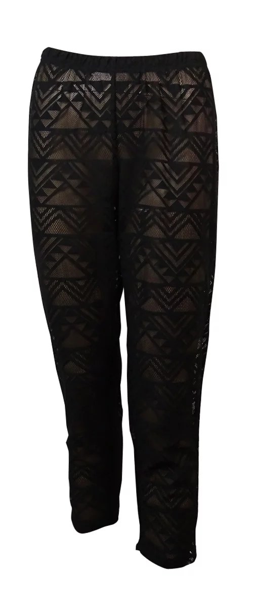 Miken Women's Crochet Lace Tapered Pants Swim Cover-Up (M, Black Cavier)