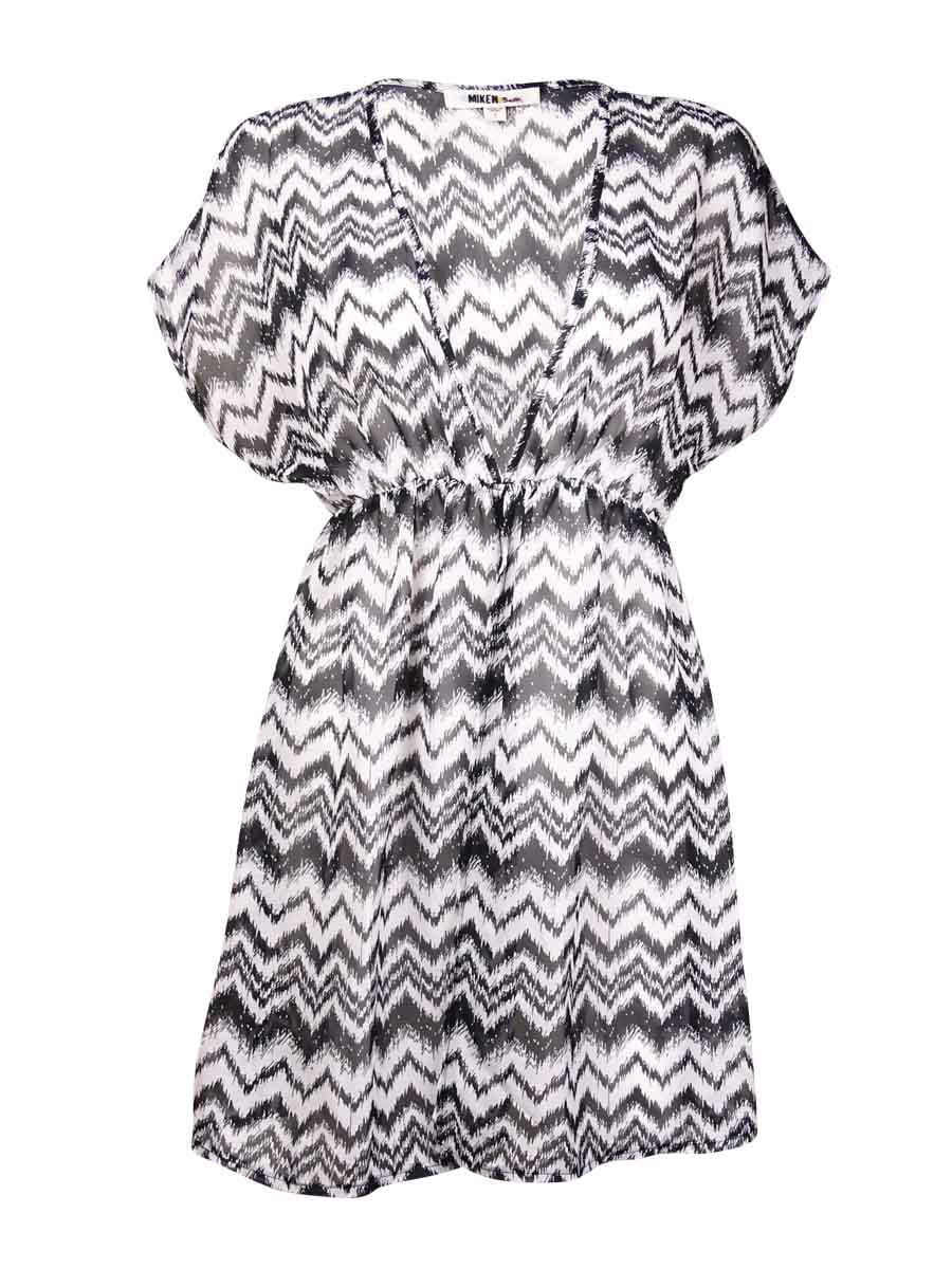 Miken Women's Chevron Ikat Chiffon Swim Cover (XS, White Black)