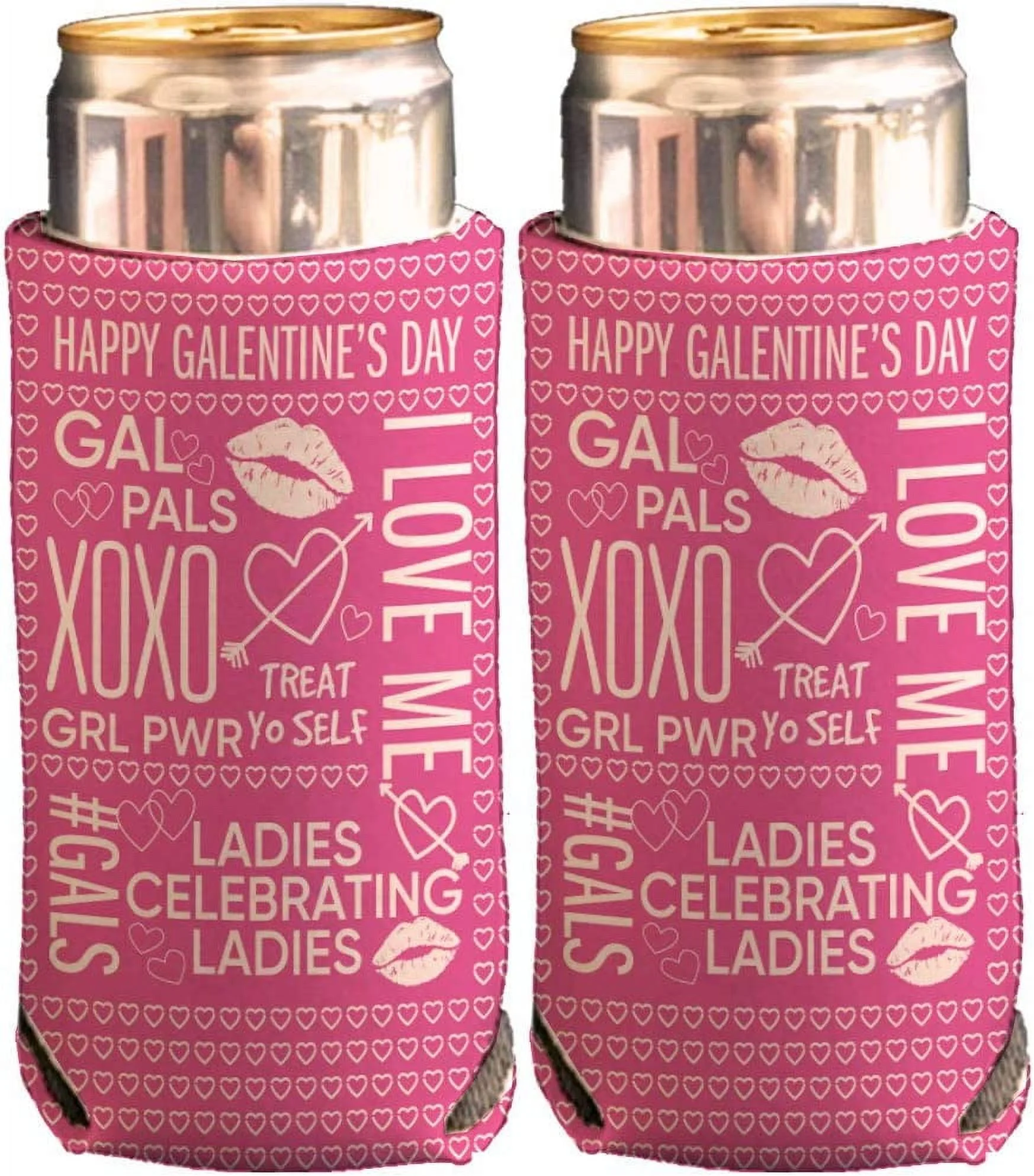 Slim Can Coolers: Happy Galentine's Day Slim Can Cooler For 12Oz Tall Skinny Cans, For Bachelorette Party, Beach, And Outdoors (12)