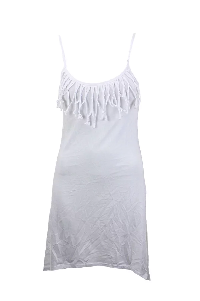 Miken Women's Fringe High Low Dress Swim Cover-Up (S, White)
