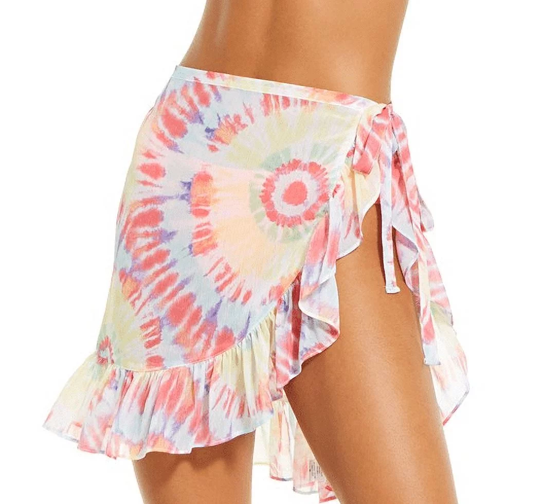 Miken RAINBOW TIE DYE Juniors' Chiffon Tie-Waist Sarong Cover-up, US Small