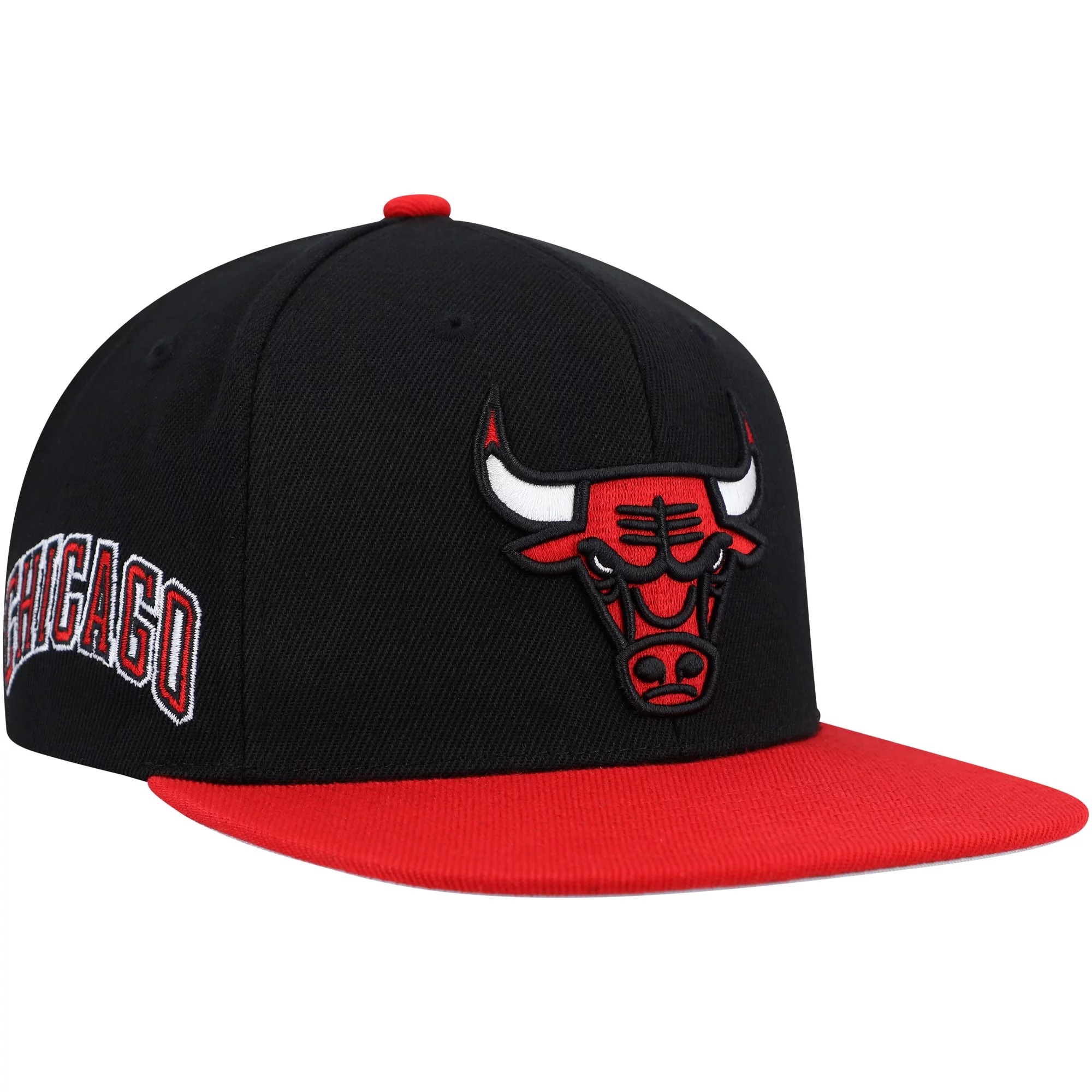 Men's Mitchell & Ness Black/Red Chicago Bulls Side Core 2.0 Snapback Hat - OSFA