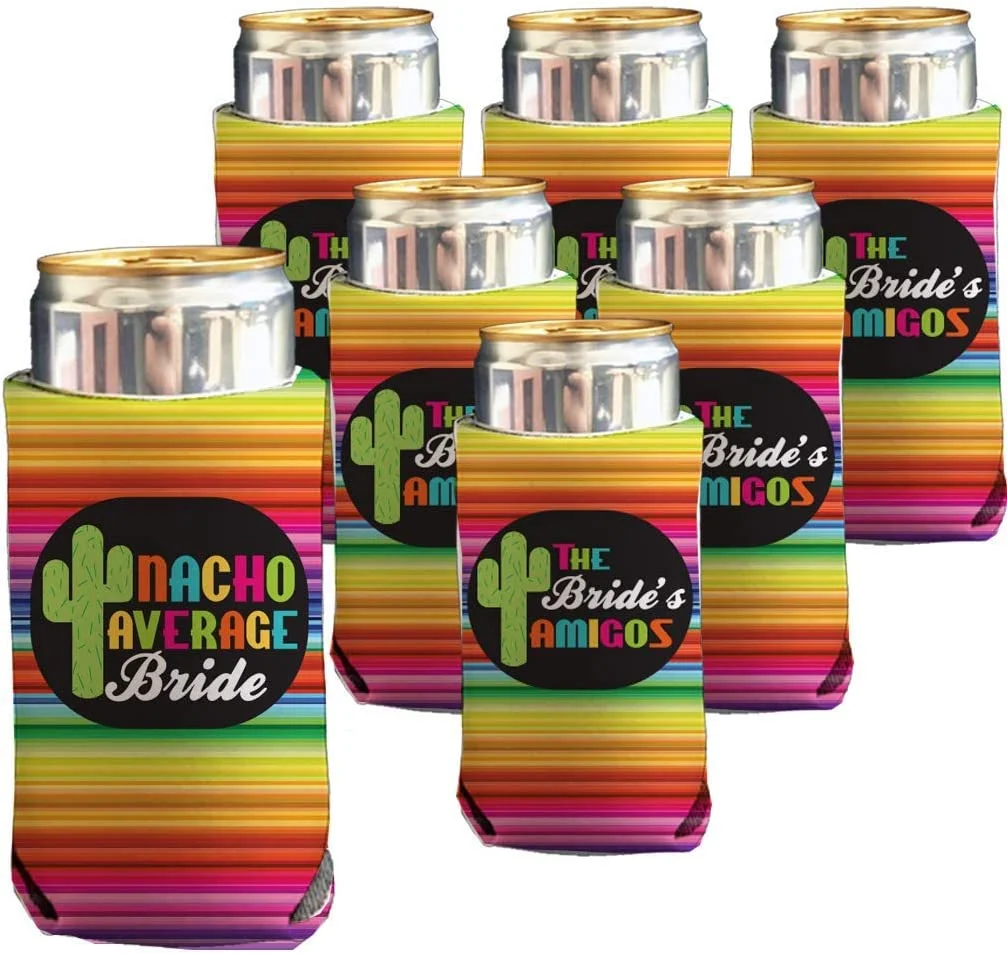 SLIM Can Coolers: Nacho Average Bride Bachelorette SLIM Can Coolers Set Of 7 (6 Amigos 1 Bride Can Cooler)