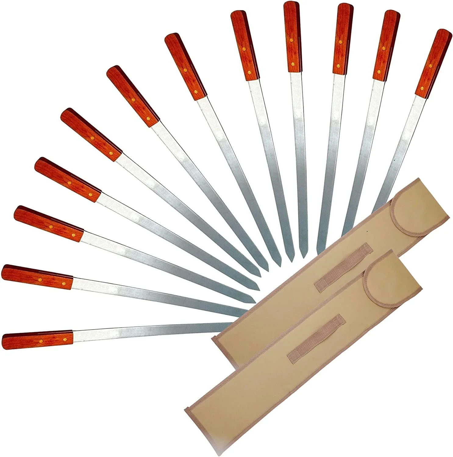 Large Flat Stainless Steel Brazilian Barbecue Style BBQ Skewers for Shish Kebab Turkish Grills & Koubideh Brazilian BBQ - 23 Inch x 1 Inch Wide with Wood Handle 12Pack & 2 Cases