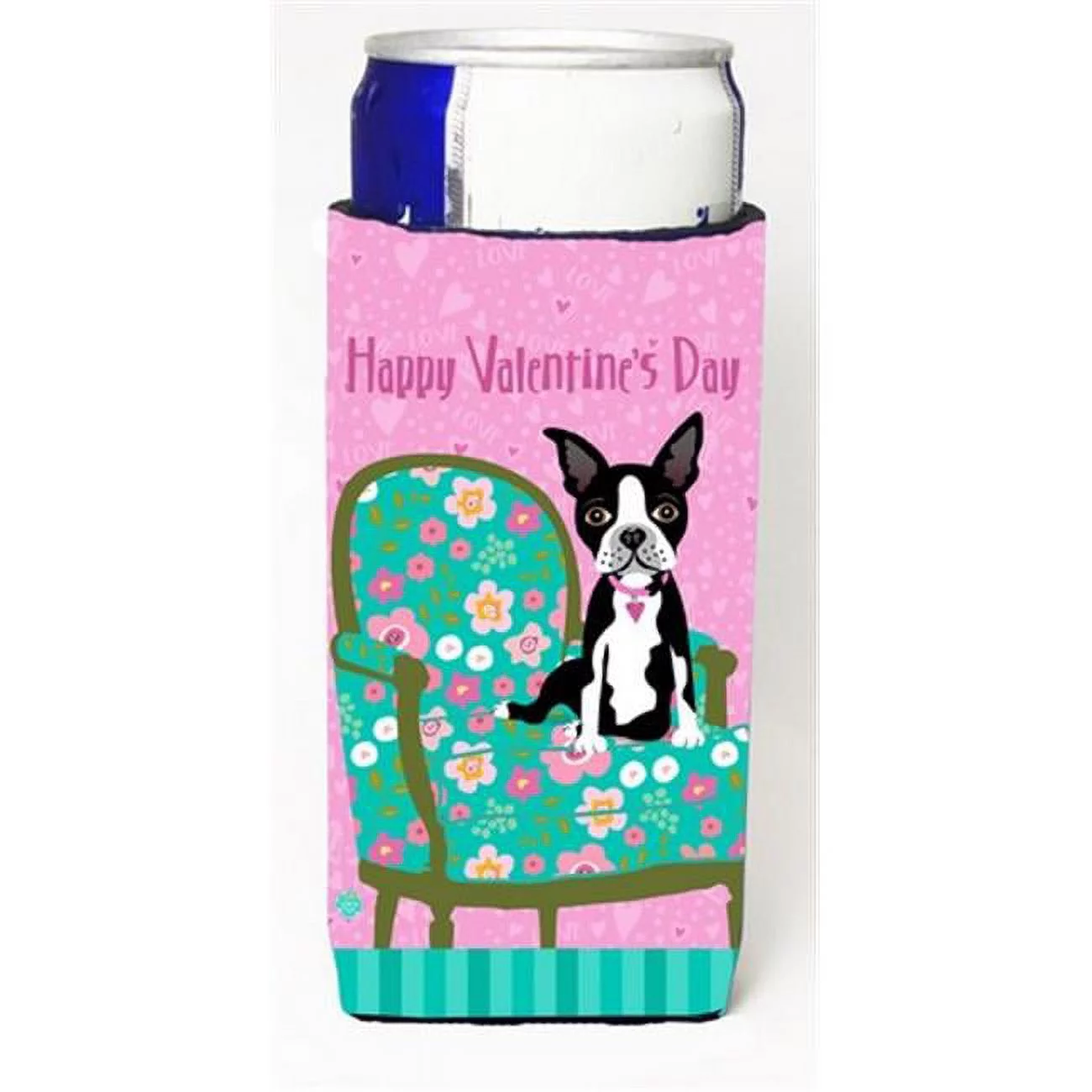 Carolines Treasures  Happy Valentines Day Boston Terrier Michelob Ultra Can coolers for Slim Cans