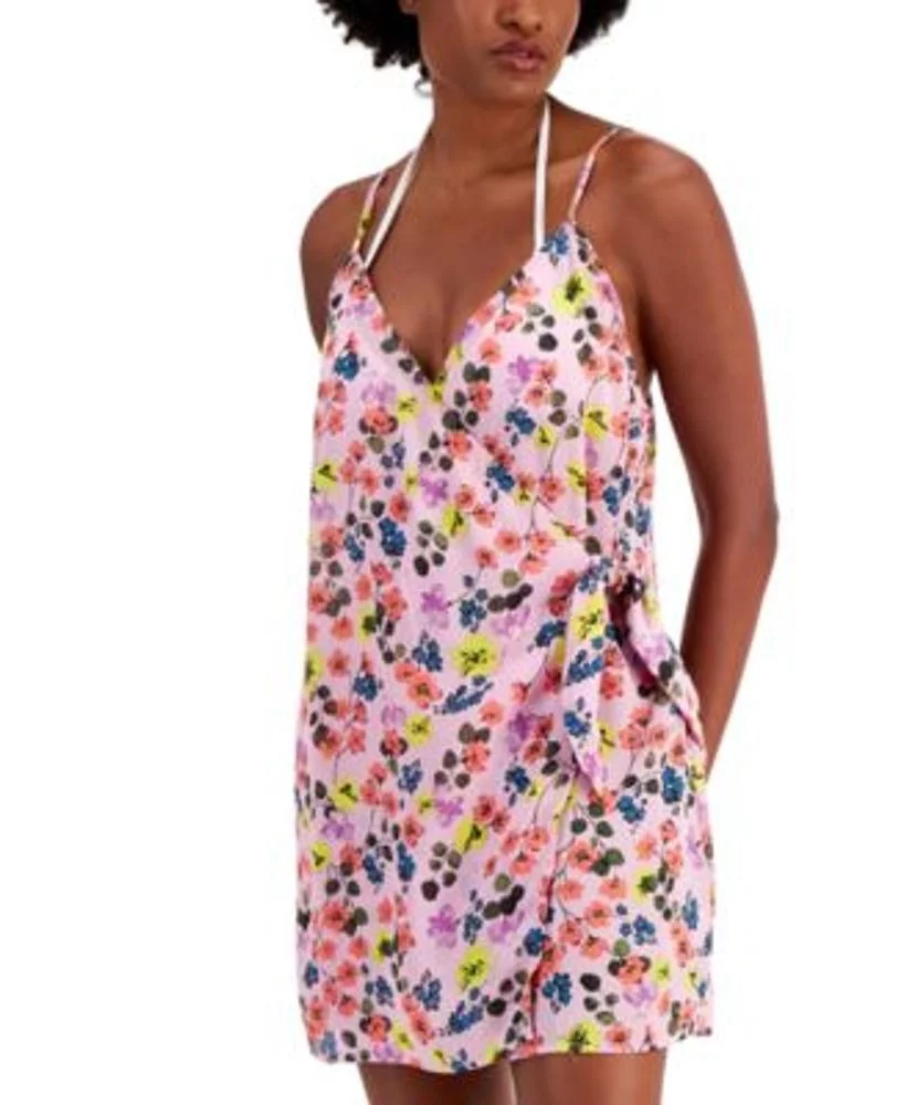 Miken Junior's Tie Front Faux Wrap Cover Up Dress Swimsuit Purple Size X-Large