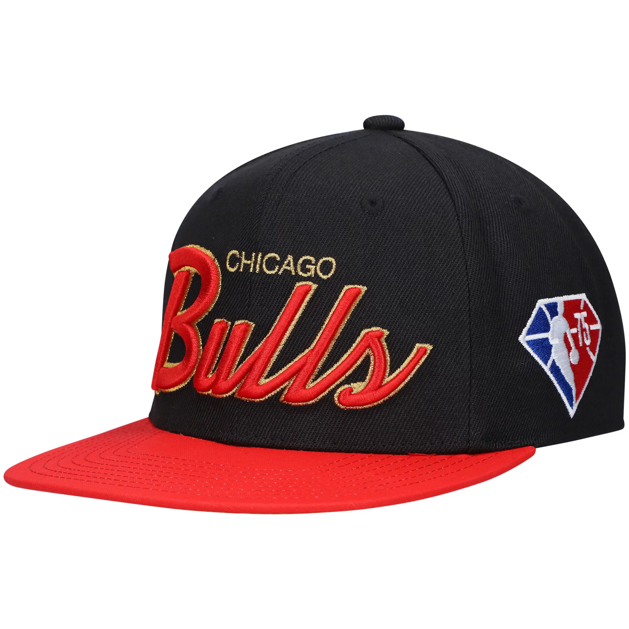 Men's Mitchell & Ness Black Chicago Bulls NBA 75th Anniversary Snapback Hat - OSFA