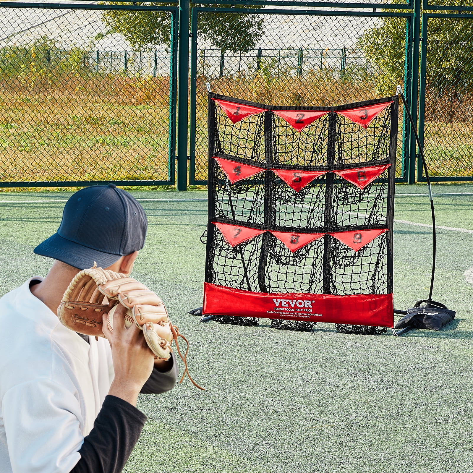 SKYSHALO 9 Hole Baseball Softball Pitching Net 9 Pocket Hitting Practice 49x42