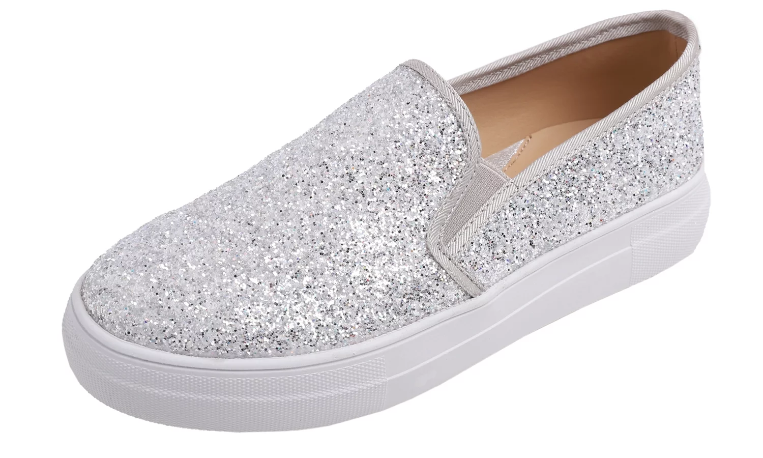 Feversole Women's Fashion Slip-On Sneaker Casual Platform Loafers Glitter Ice Silver Size 8.5 M US