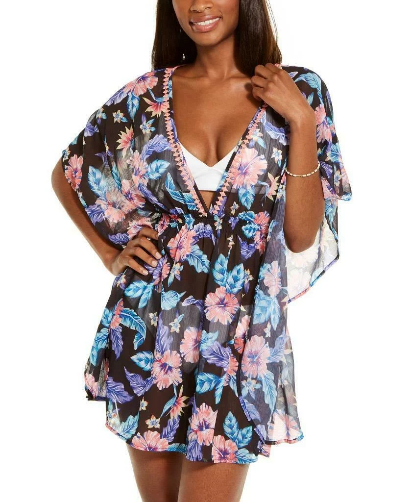 Miken TROPICAL FLORAL Print Smocked Waist Swim Cover-up, US Medium