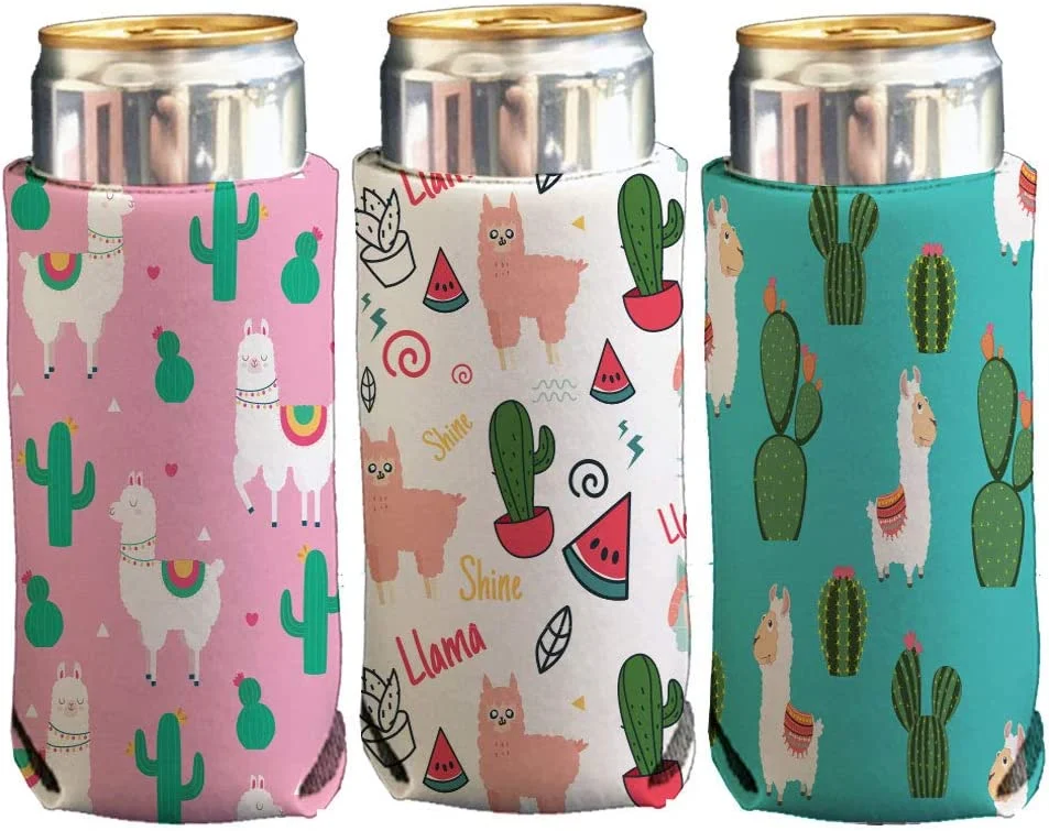 Slim Can Coolers: Party Slim Can Cooler For 12Oz Tall Skinny Cans, For Bachelorette Party, Beach, And Outdoors (Llama Cactus, 6)